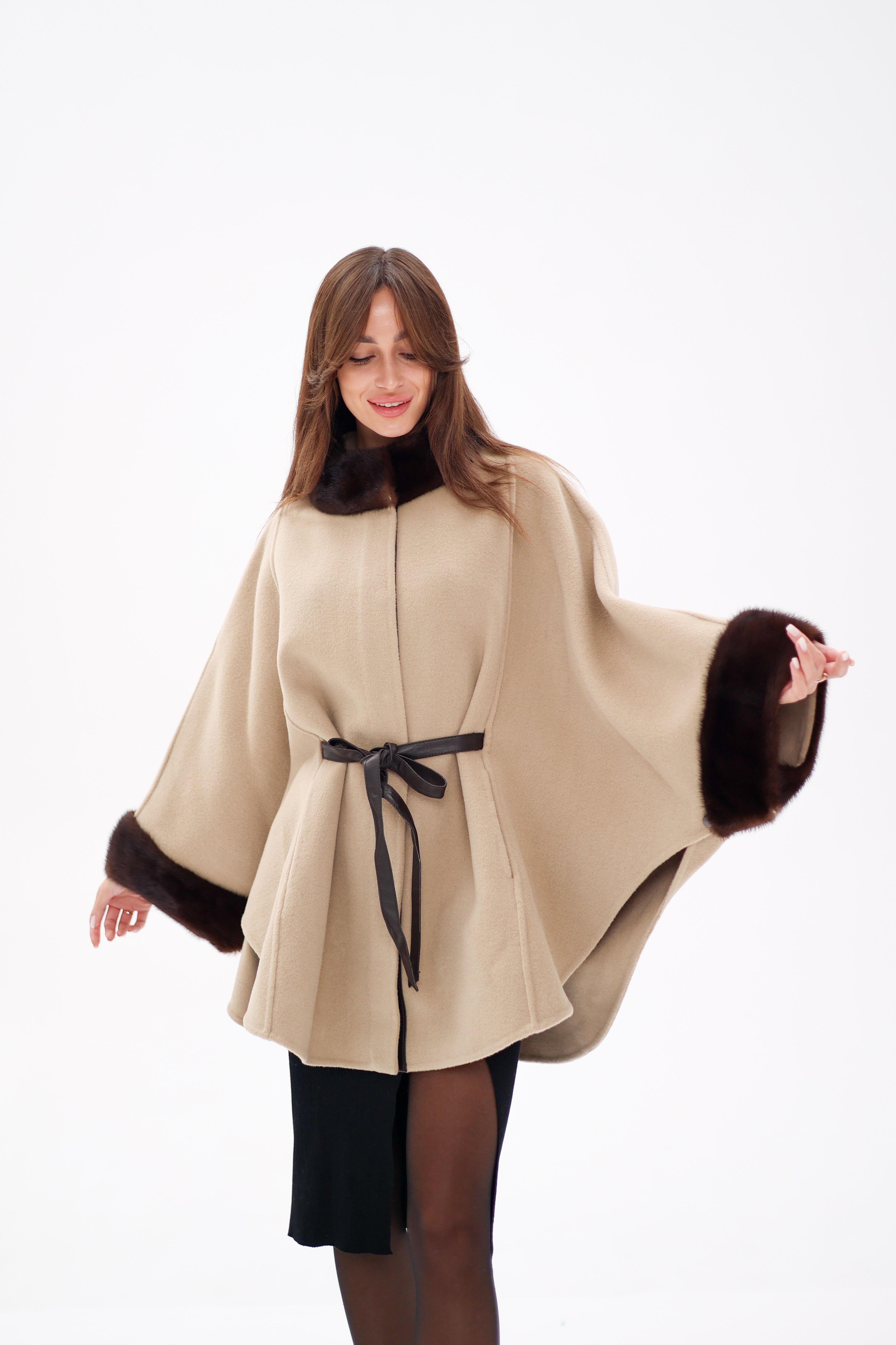 Genuine Scandinavian Mink Fur Double Face Wool Poncho - Energize Trek