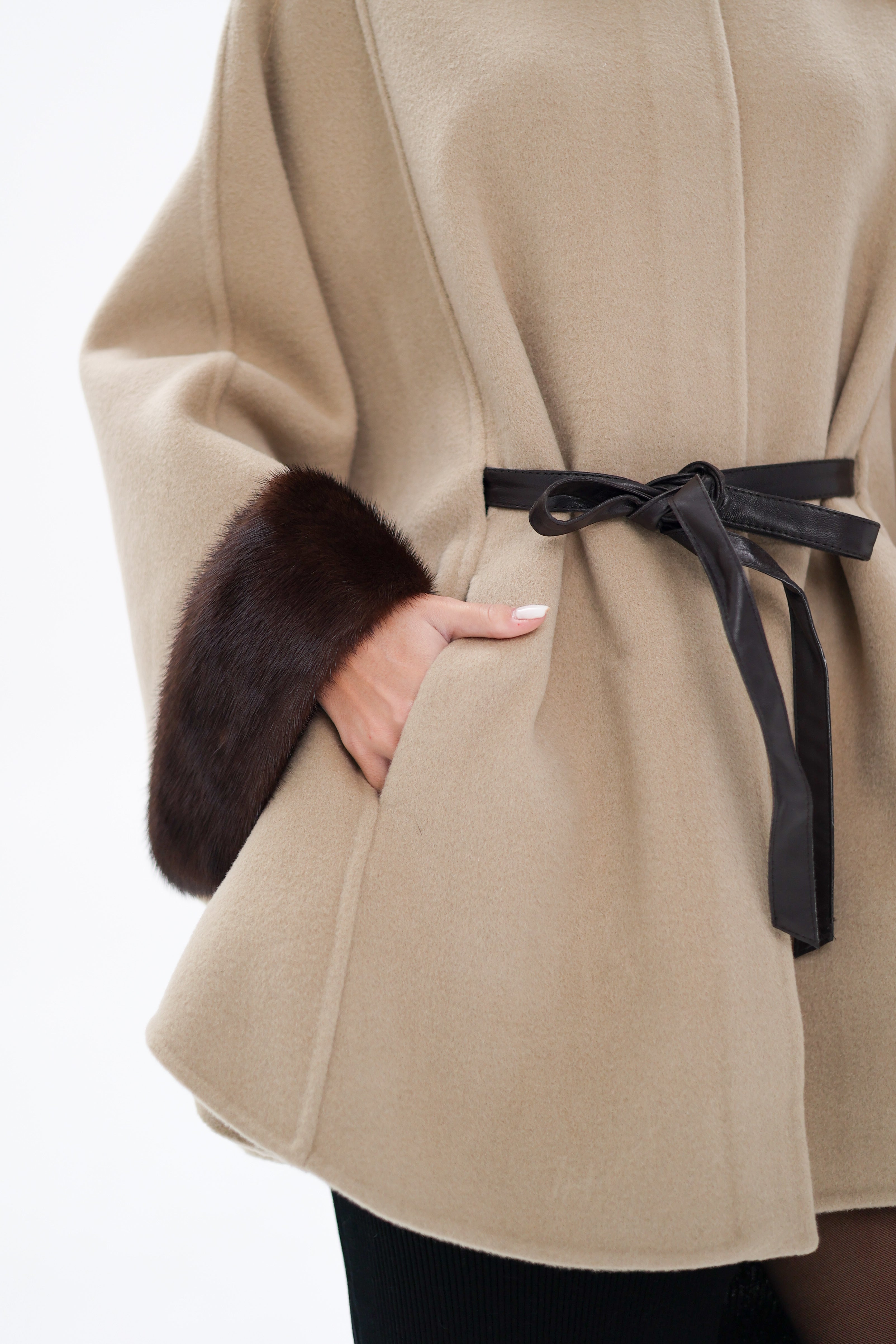 Genuine Scandinavian Mink Fur Double Face Wool Poncho - Energize Trek