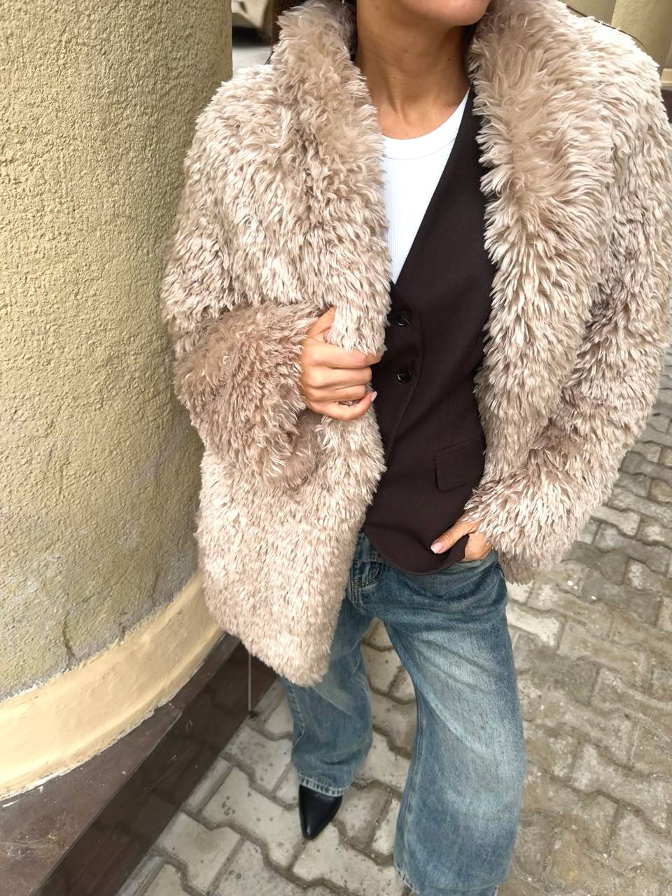 Faux Fur Coat with Leather Belt - Energize Trek