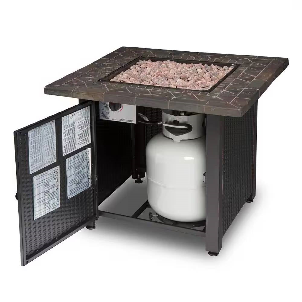 30-inch Outdoor Bronze LP Propane Gas Fire Pit with Lava Rocks and Cover - Energize Trek