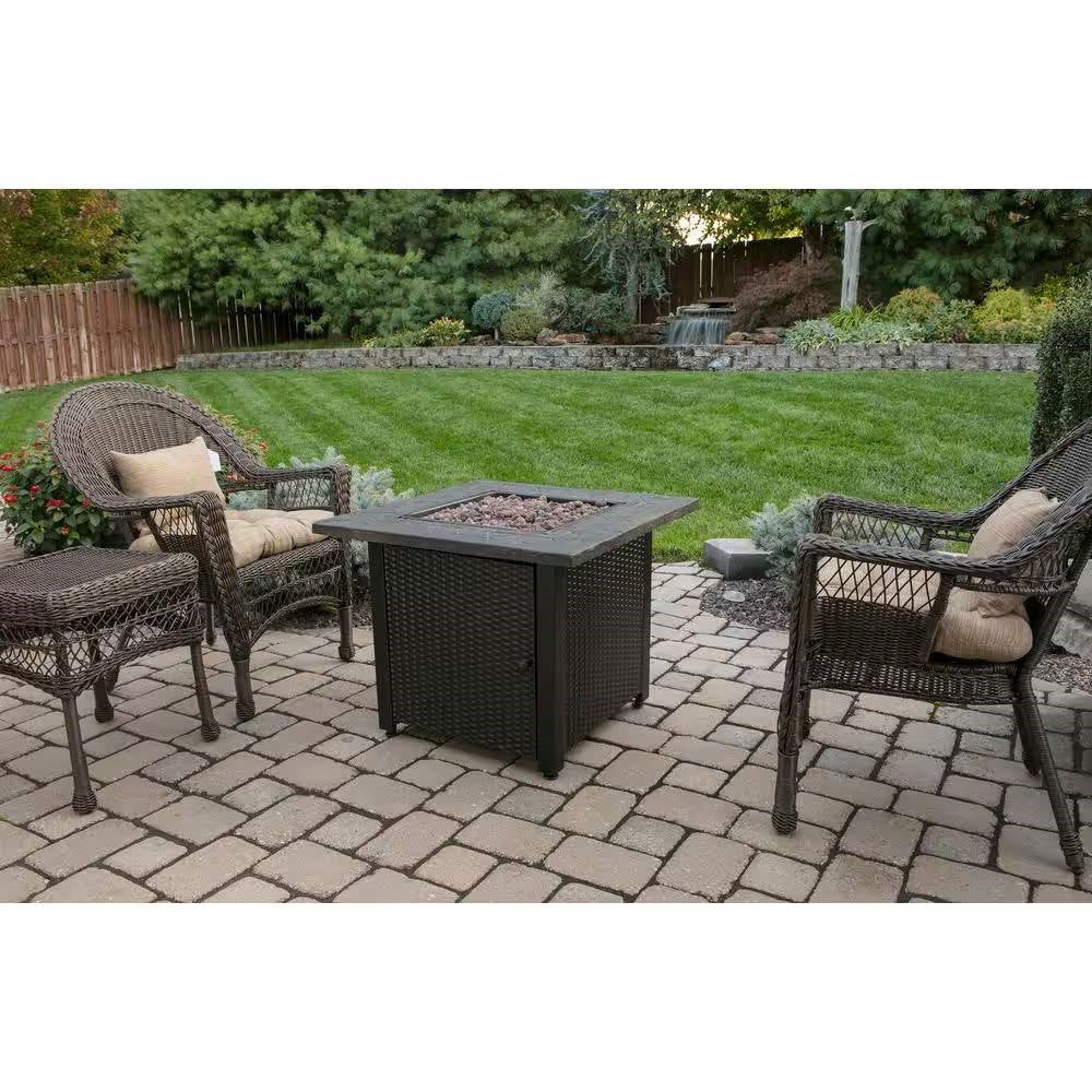 30-inch Outdoor Bronze LP Propane Gas Fire Pit with Lava Rocks and Cover - Energize Trek