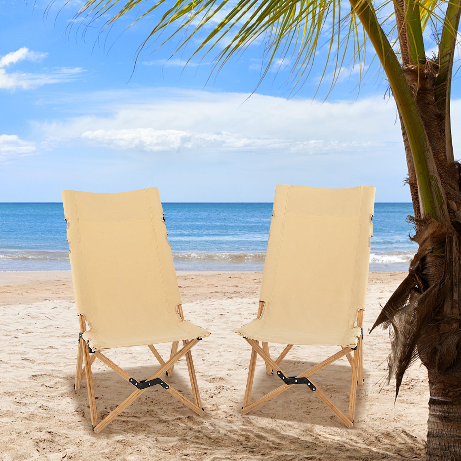 Bamboo Folding Camping Chair with 2-Level Adjustable Backrest-Natural - Energize Trek