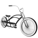 Micargi 26” Chopper Cruiser Bikes, Stretch Steel Frame, Single Speed KT Coaster Brake Triple Tree Fork, Handlebar Retro Hi-Rise-Type H: 330mm W: 750mm, Alloy Fat Polish Rim, Front 26"x3"x140H*13G Chrome Spokes, Rear 24... - Energize Trek