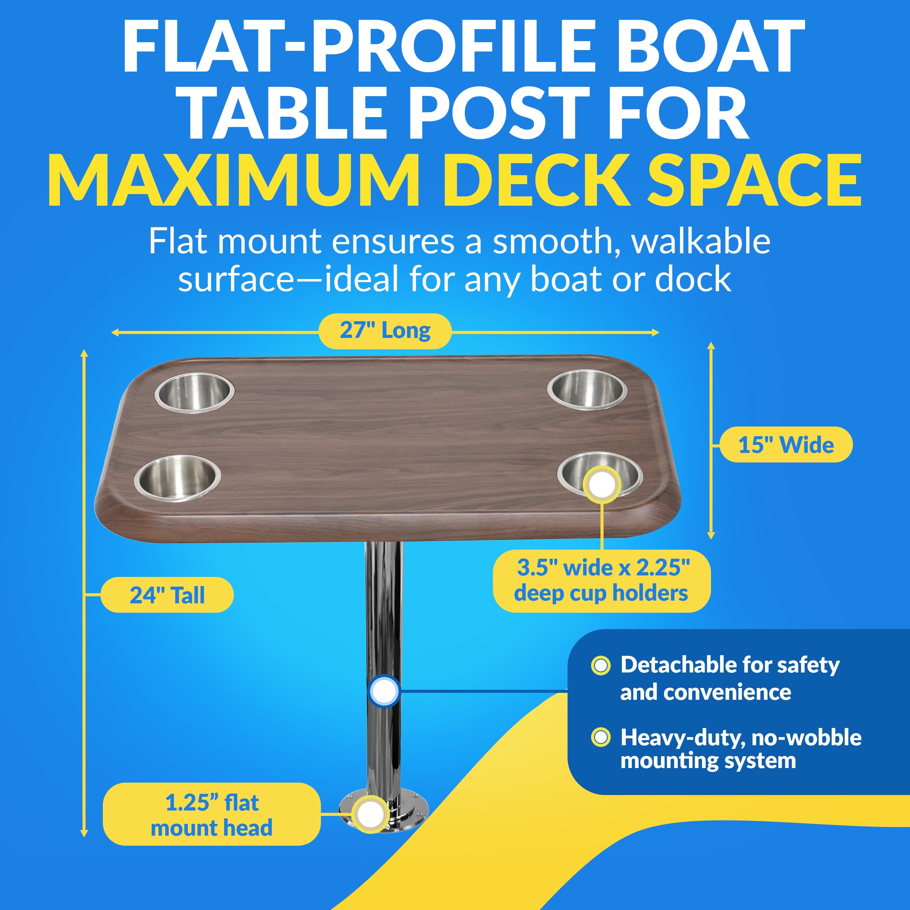 Boat Table Set - 6" Flush Mount Floor Plate / Anti Wobble (6 colors) - Energize Trek