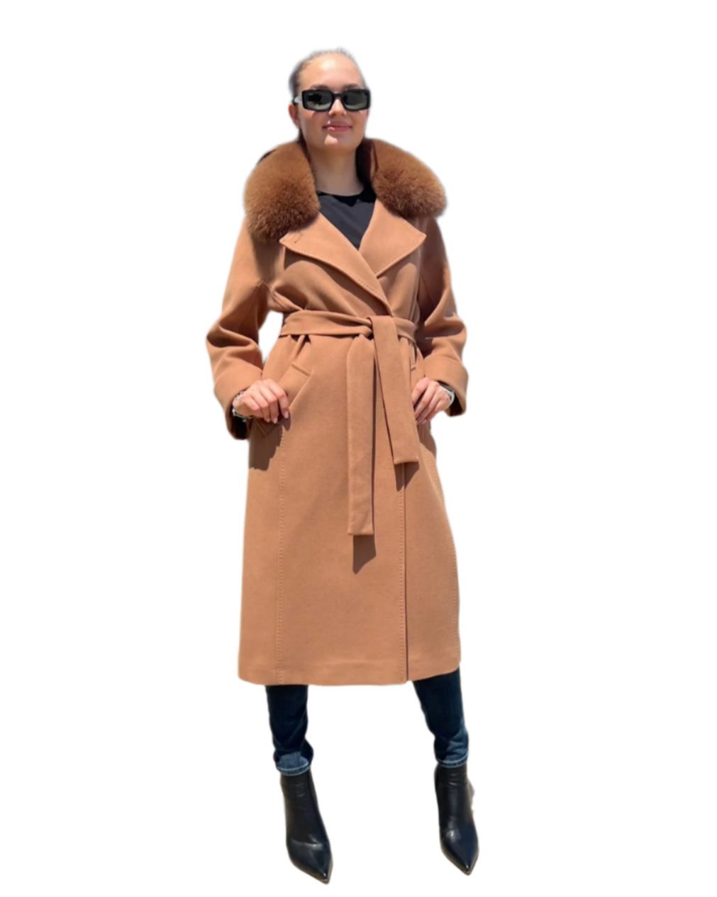 Genuine Polar Fox Tailored Cashmere Wool Coat - Energize Trek