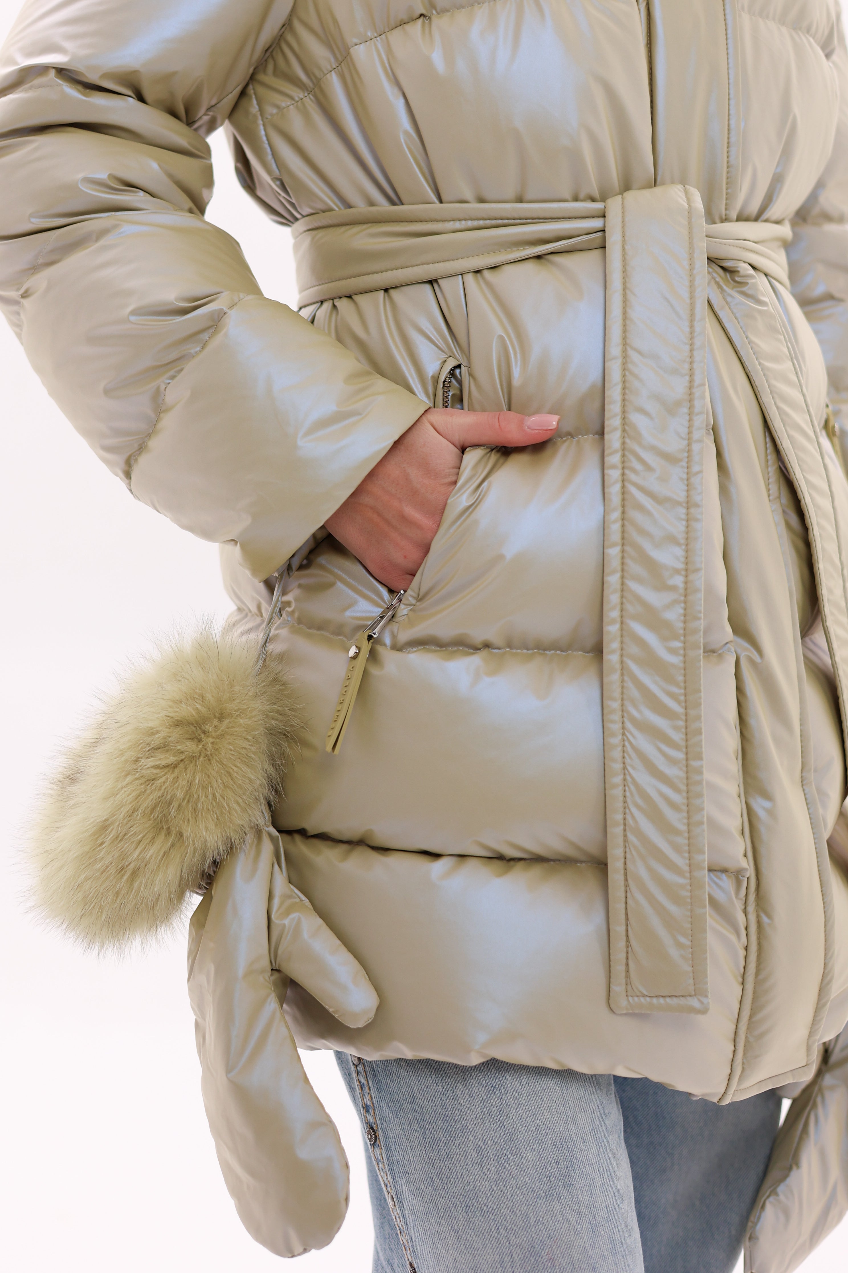 Genuine Fox Fur Down Coat with Fur Trim Mittens - Energize Trek