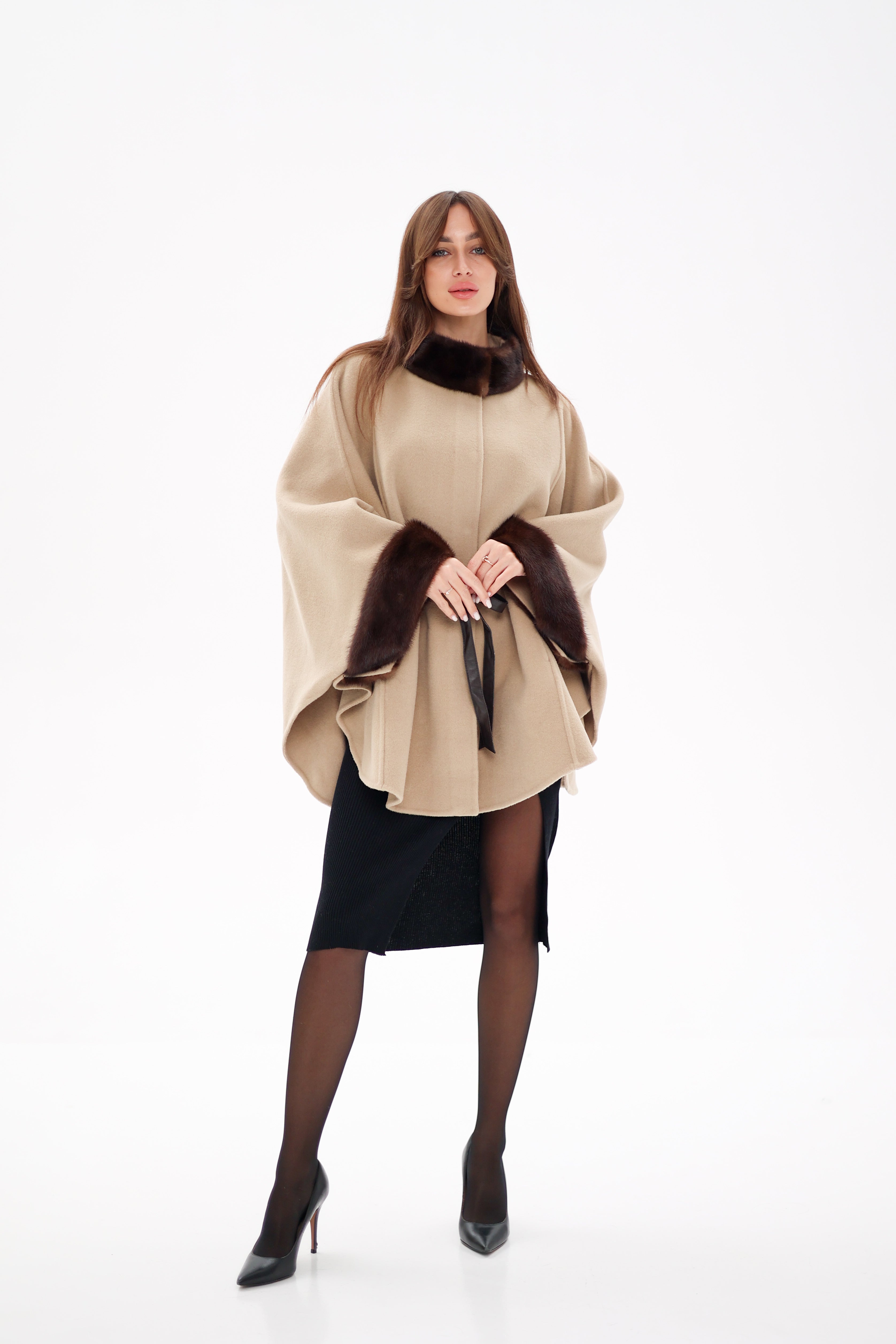 Genuine Scandinavian Mink Fur Double Face Wool Poncho - Energize Trek