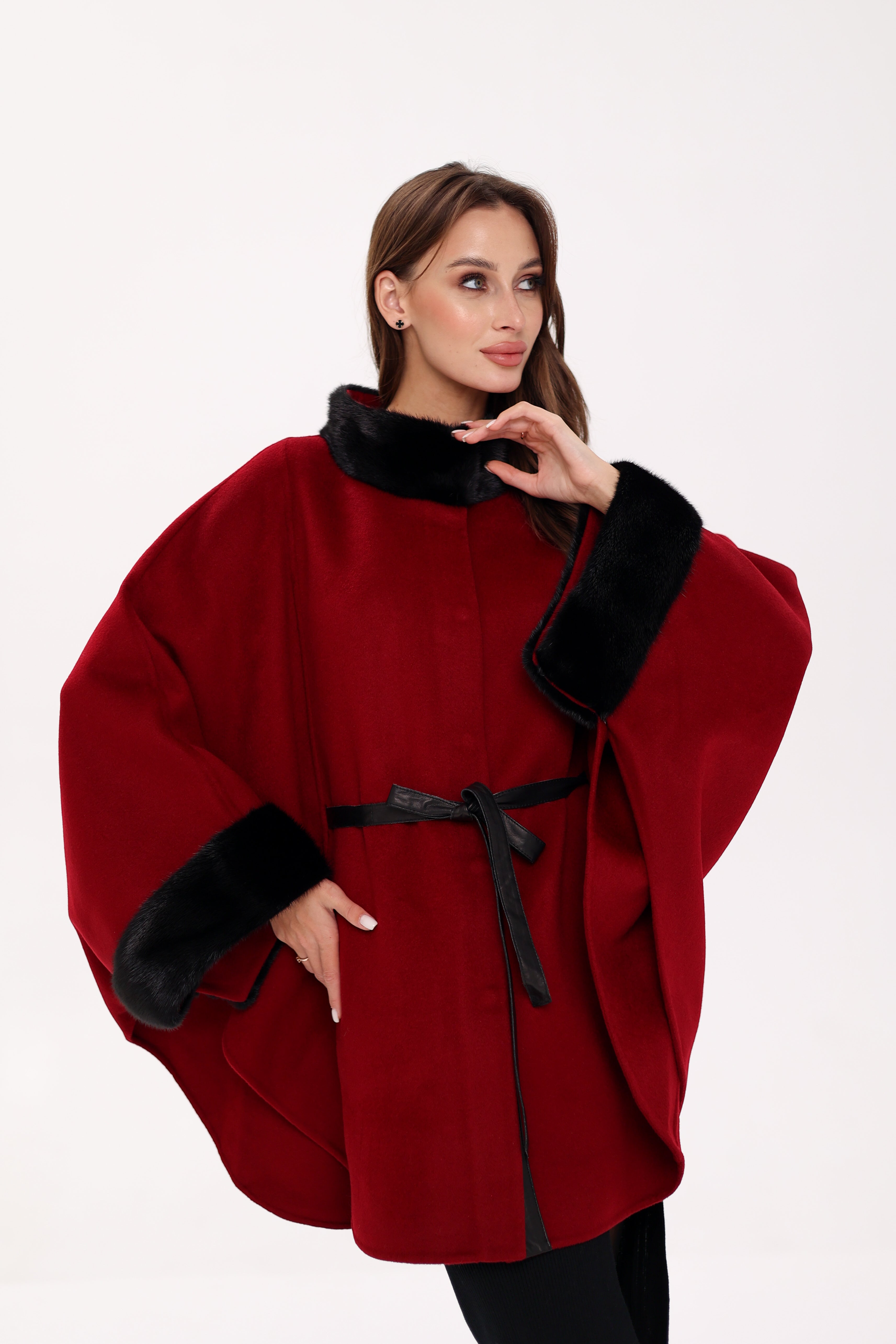 Genuine Scandinavian Mink Fur Double Face Wool Poncho - Energize Trek