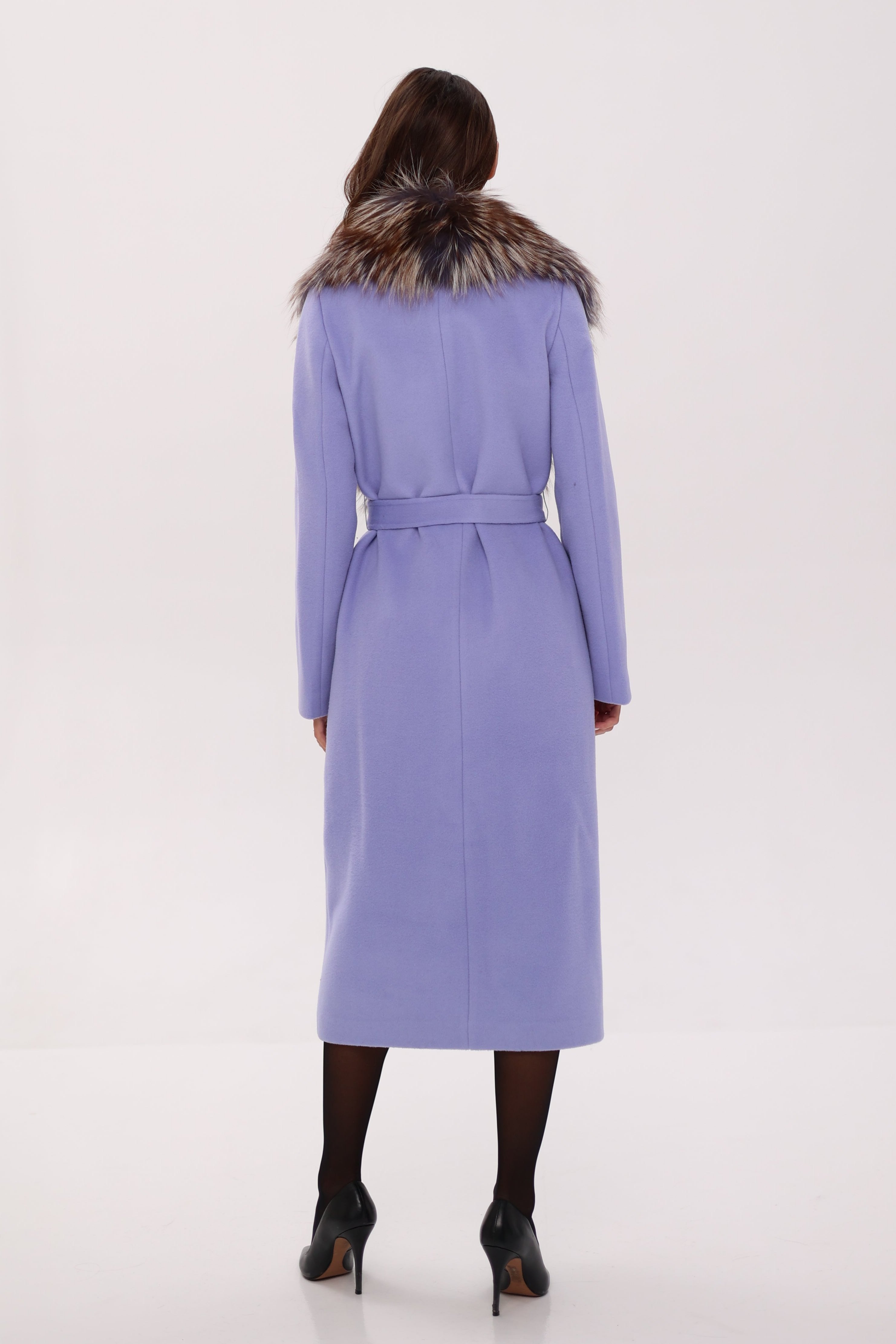 Genuine Silver Fox Virgin Wool Wrap Coat in Lavender - Energize Trek