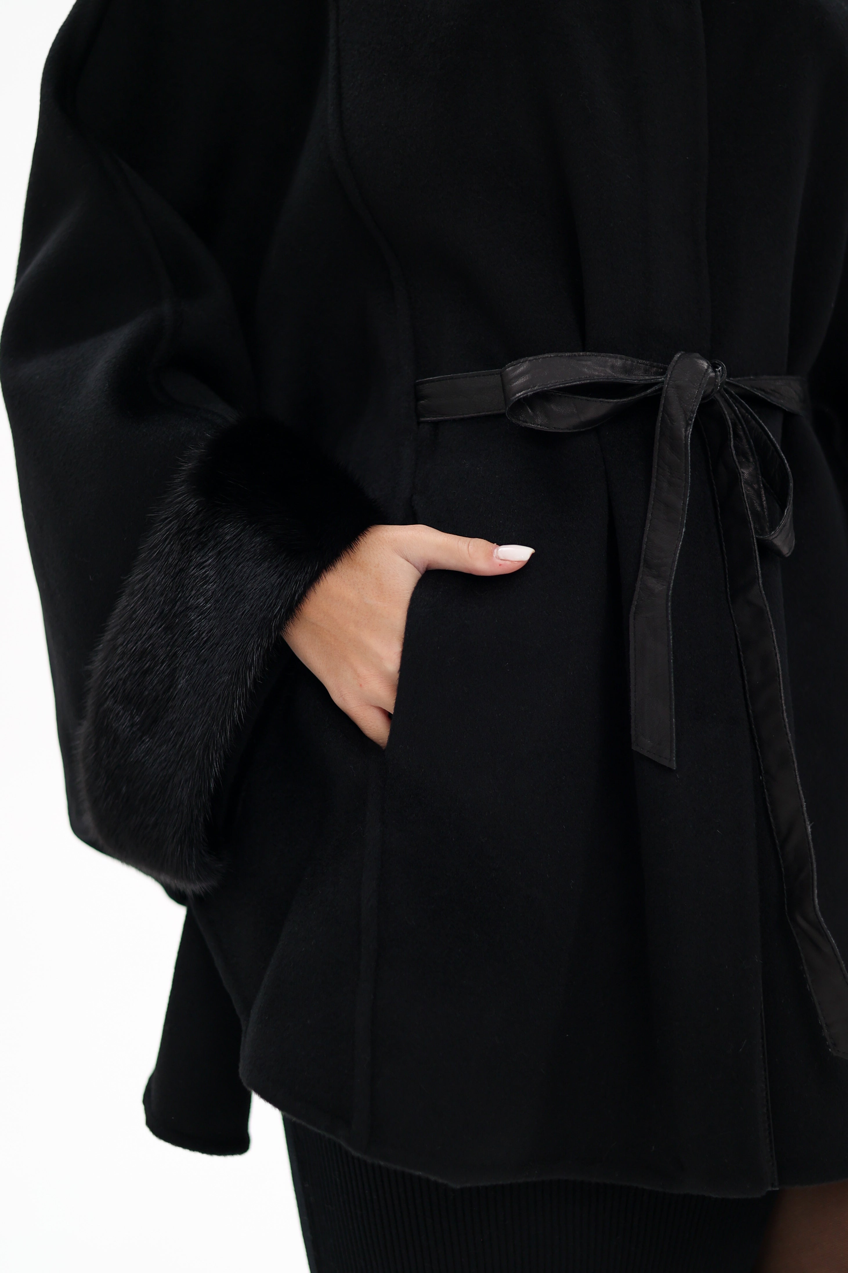 Genuine Scandinavian Mink Fur Double Face Wool Poncho - Energize Trek