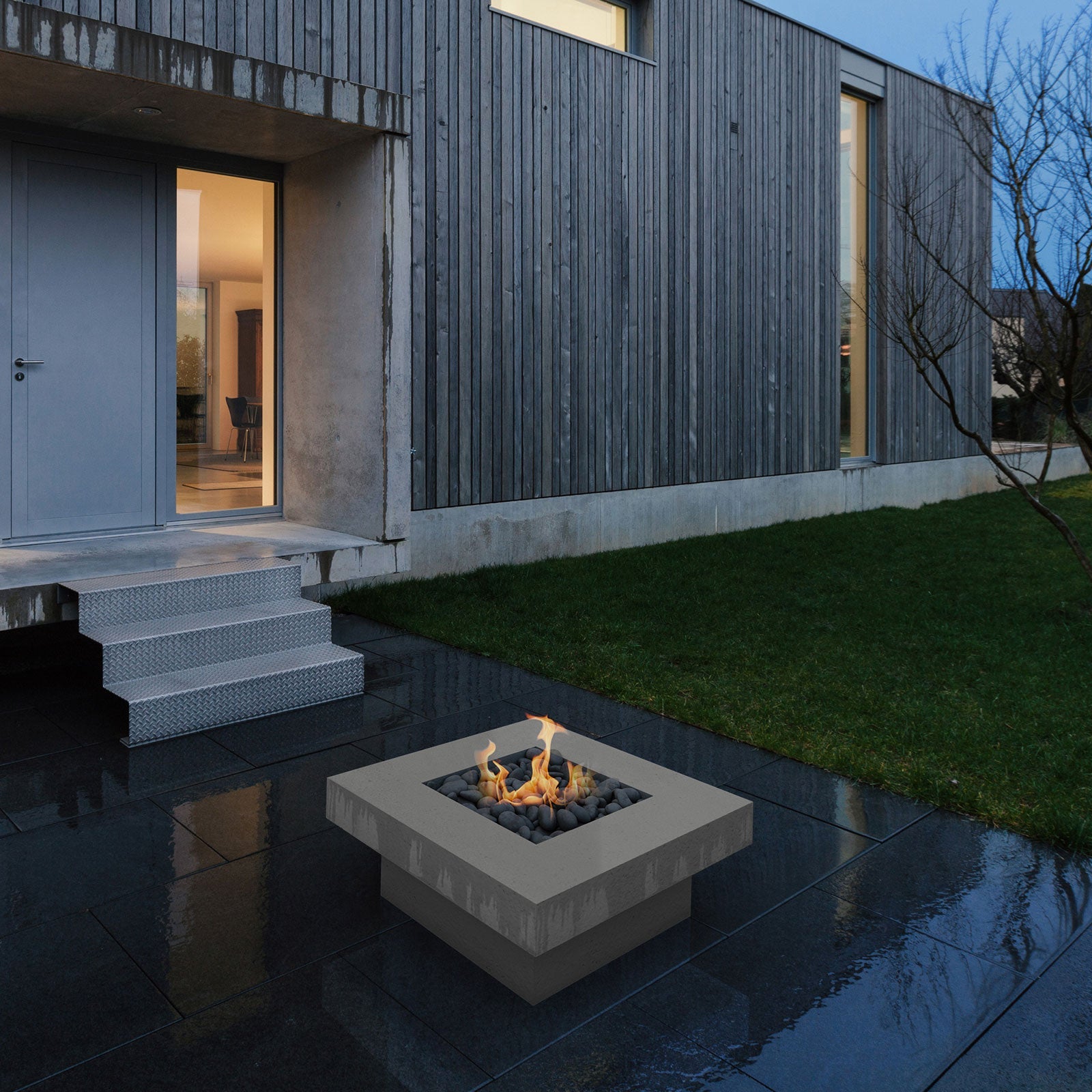 Platz - Square Concrete Fire Pit Table - Energize Trek