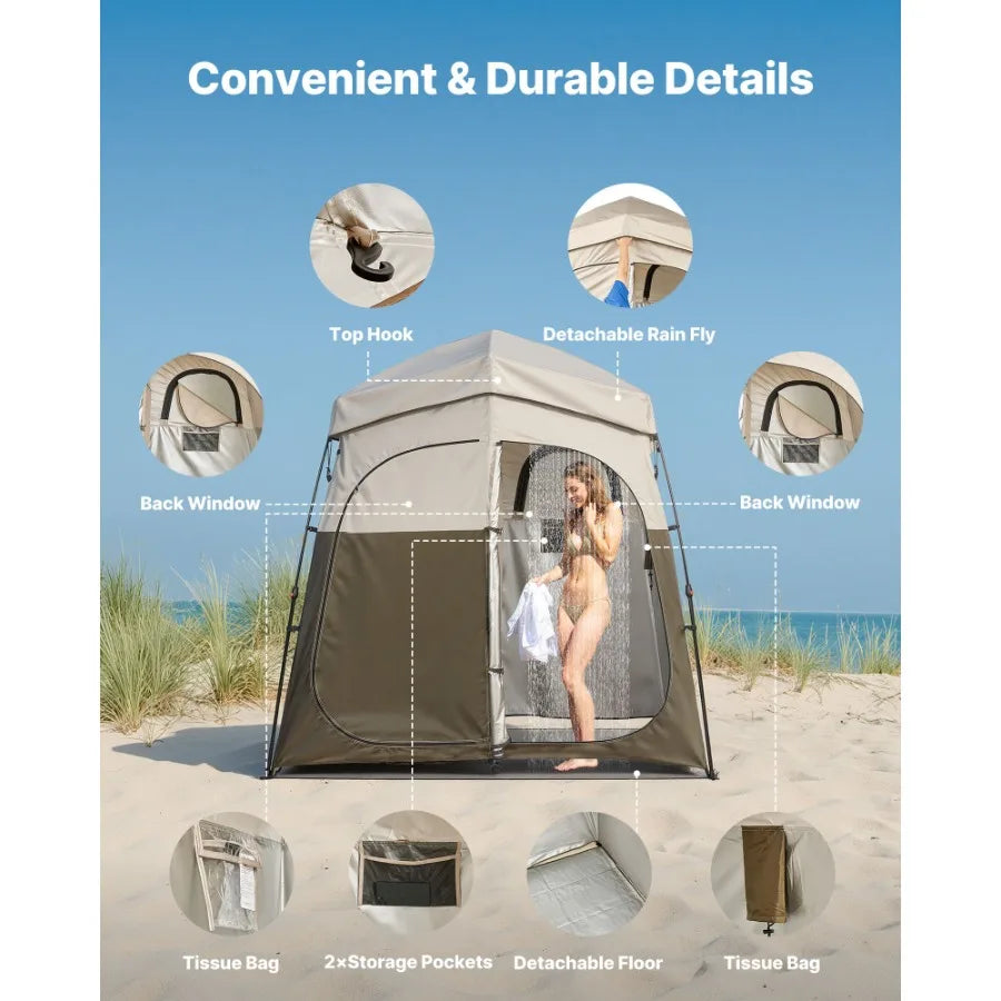 Camping Shower Tent 2 Room Foldable Portable Privacy Changing Room Ground Stakes - Energize Trek