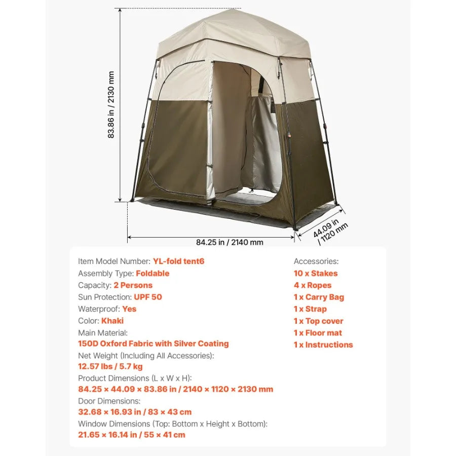 Camping Shower Tent 2 Room Foldable Portable Privacy Changing Room Ground Stakes - Energize Trek