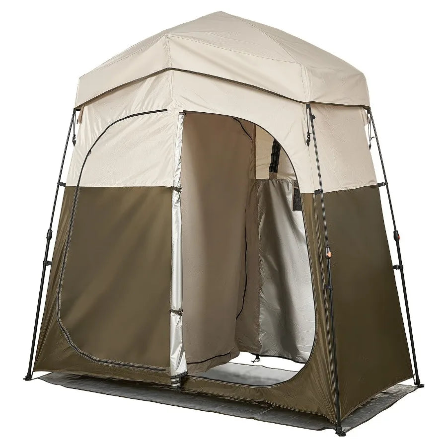 Camping Shower Tent 2 Room Foldable Portable Privacy Changing Room Ground Stakes - Energize Trek