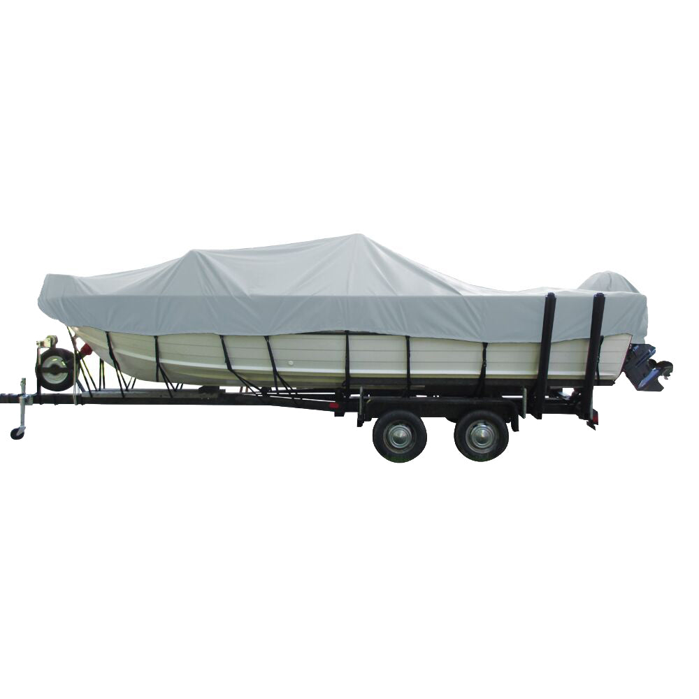 Carver Performance PolyGuard Wide Series StyledtoFit Boat Cover f185 Aluminum VHull Boats wWalkThru Windshield Grey