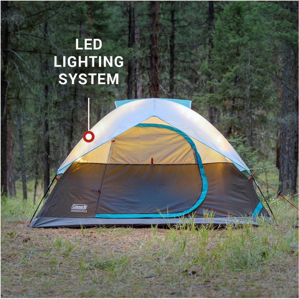 Coleman OneSource Rechargeable 4Person Camping Dome Tent wAirflow System LED Lighting 2000035457