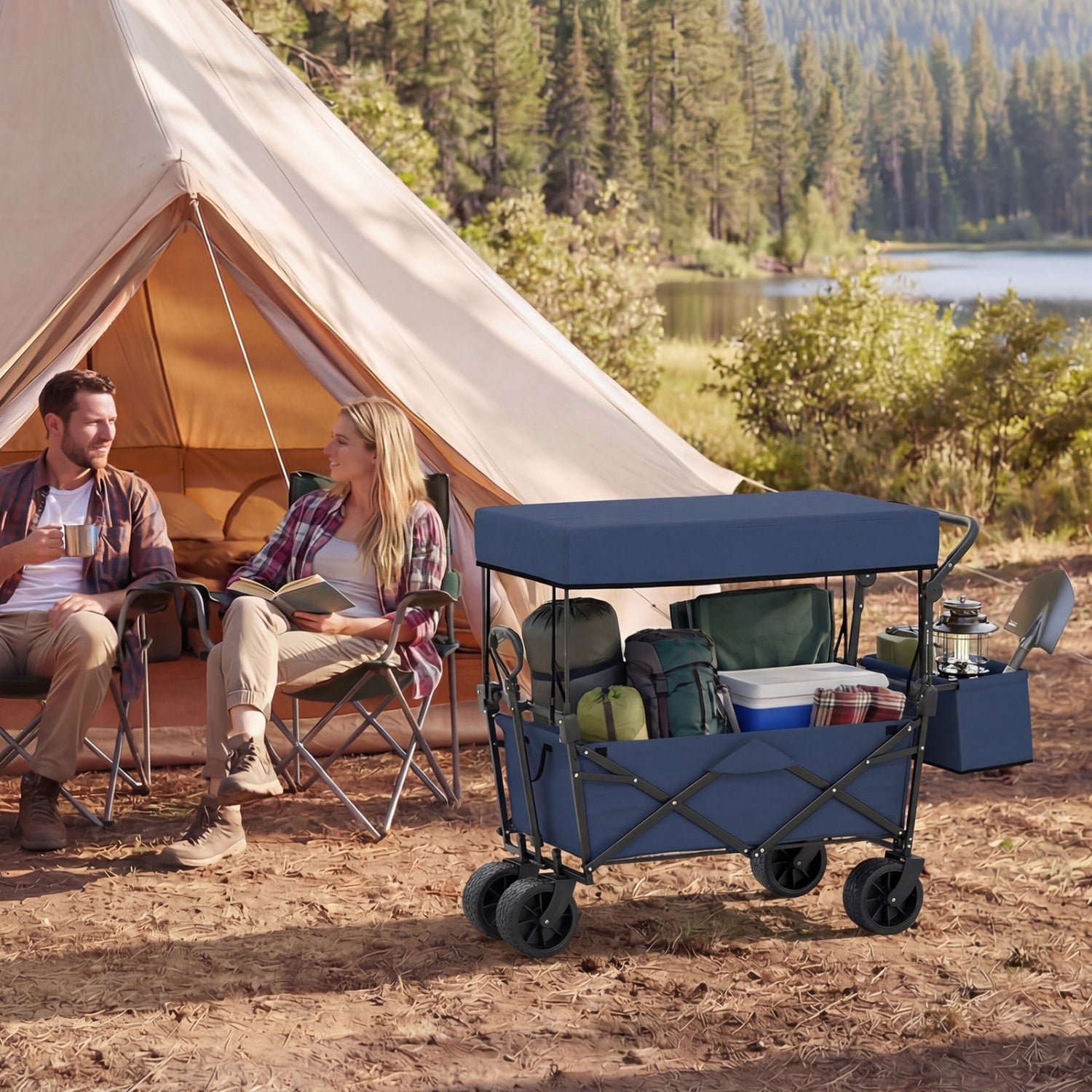 Collapsible Wagon with Removable Canopy and Detachable Storage Bag - Energize Trek