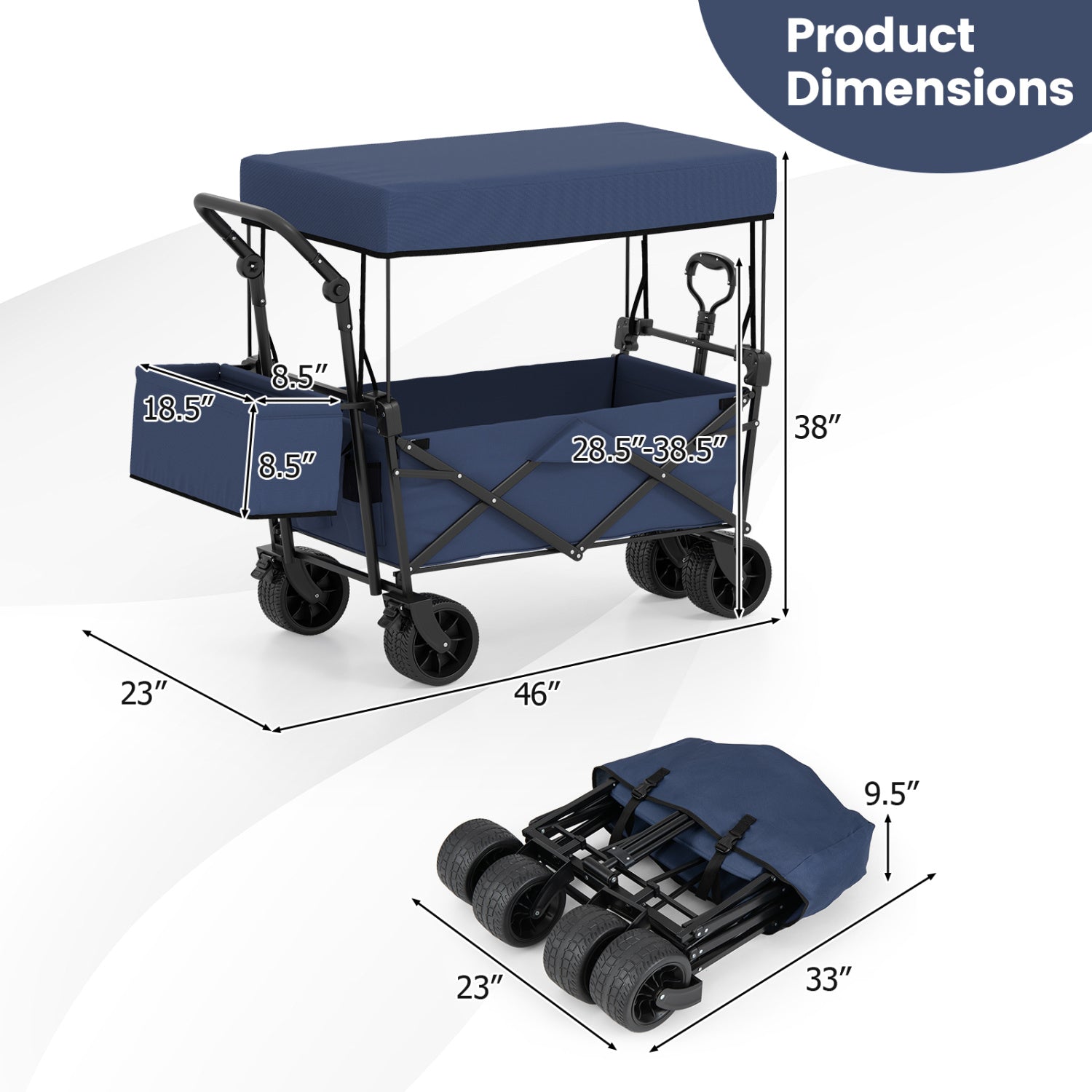 Collapsible Wagon with Removable Canopy and Detachable Storage Bag - Energize Trek