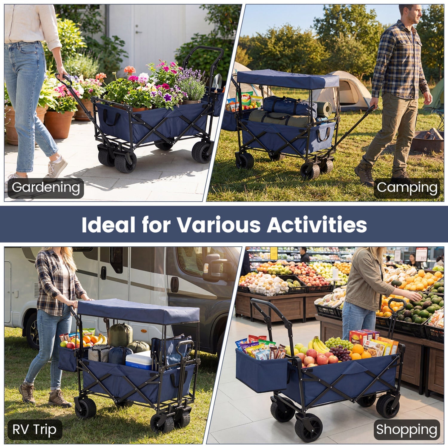 Collapsible Wagon with Removable Canopy and Detachable Storage Bag - Energize Trek