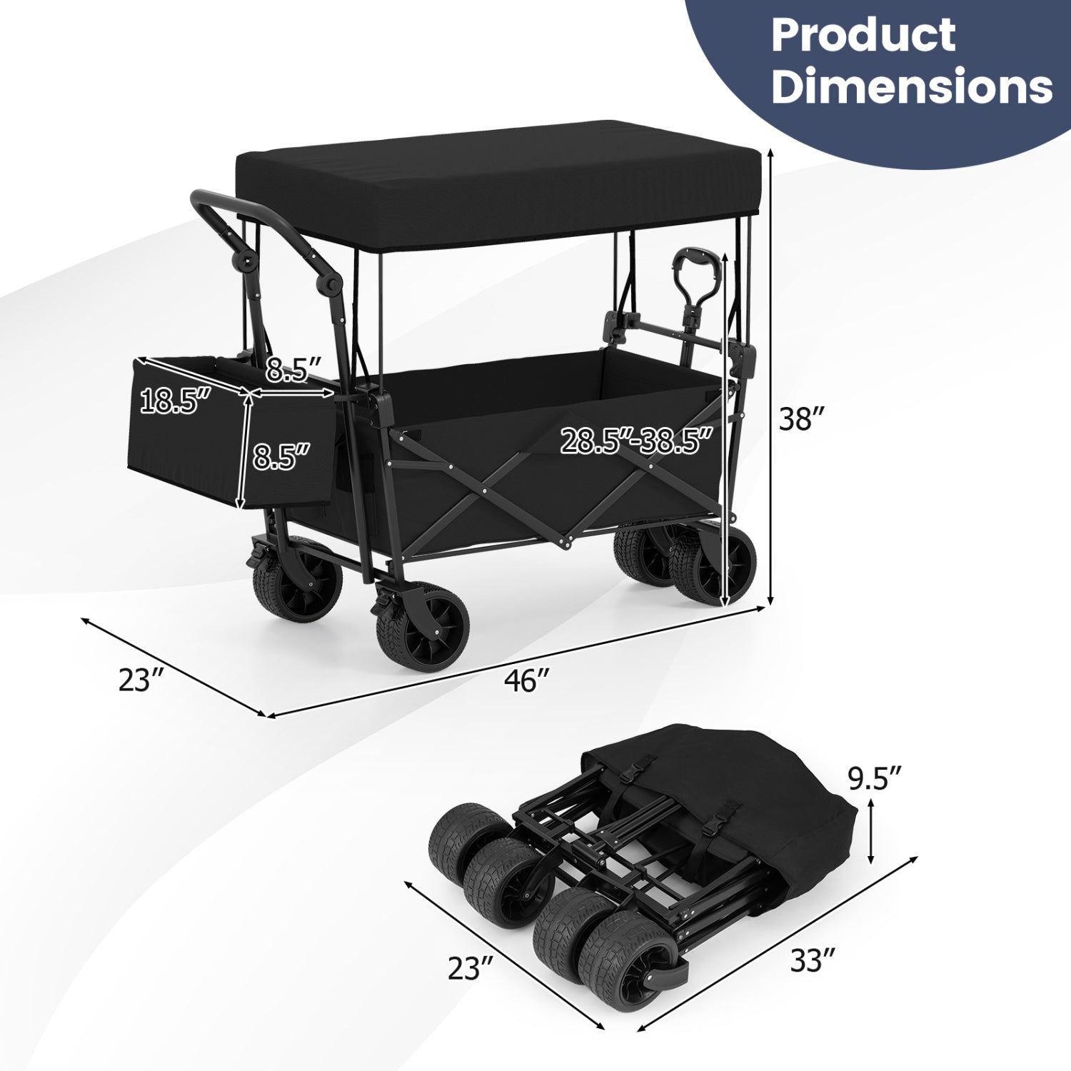 Collapsible Wagon with Removable Canopy and Detachable Storage Bag - Energize Trek