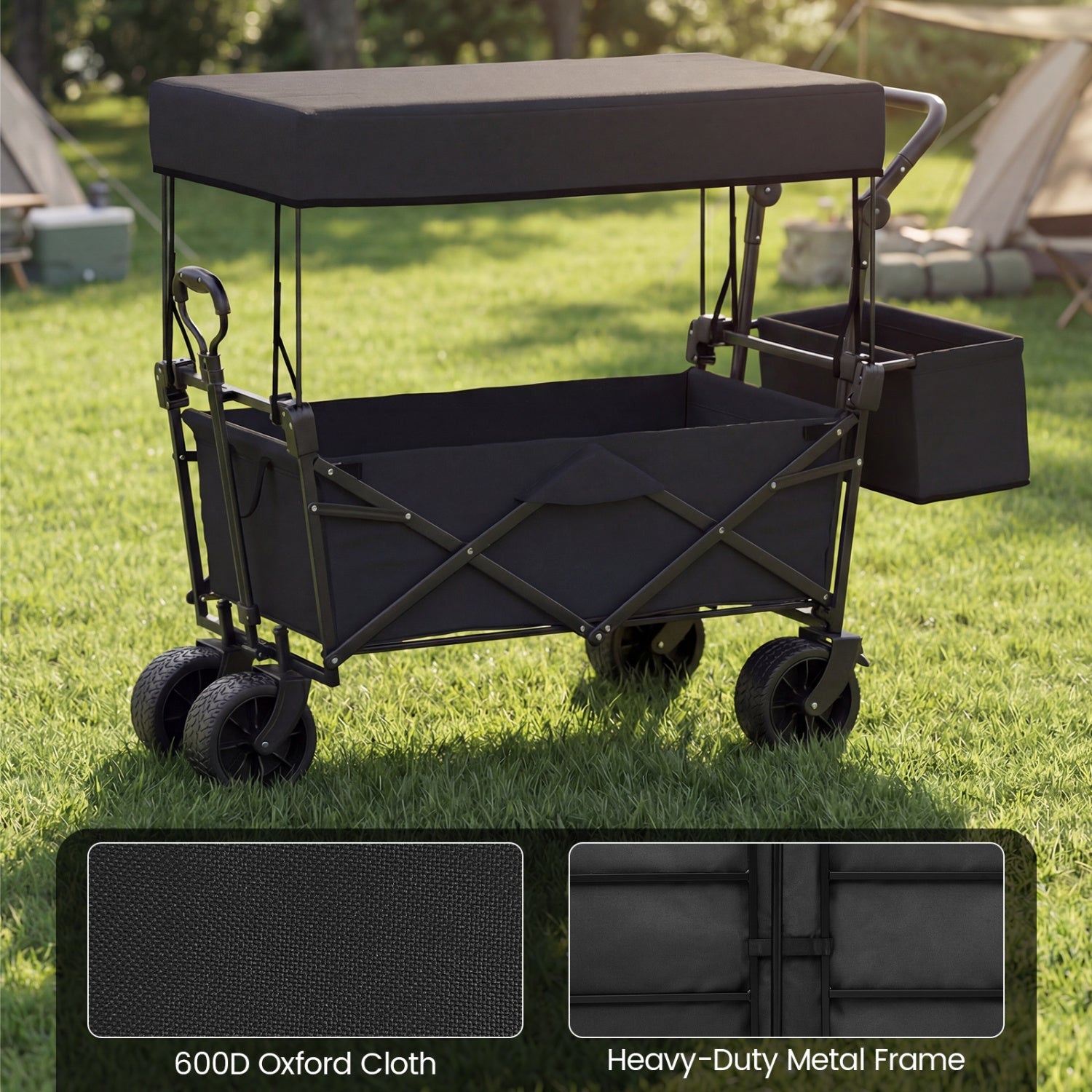 Collapsible Wagon with Removable Canopy and Detachable Storage Bag - Energize Trek