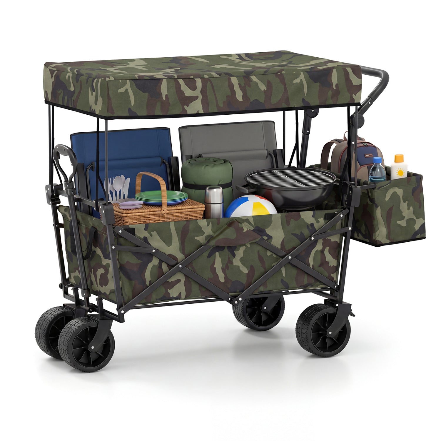 Collapsible Wagon with Removable Canopy and Detachable Storage Bag - Energize Trek