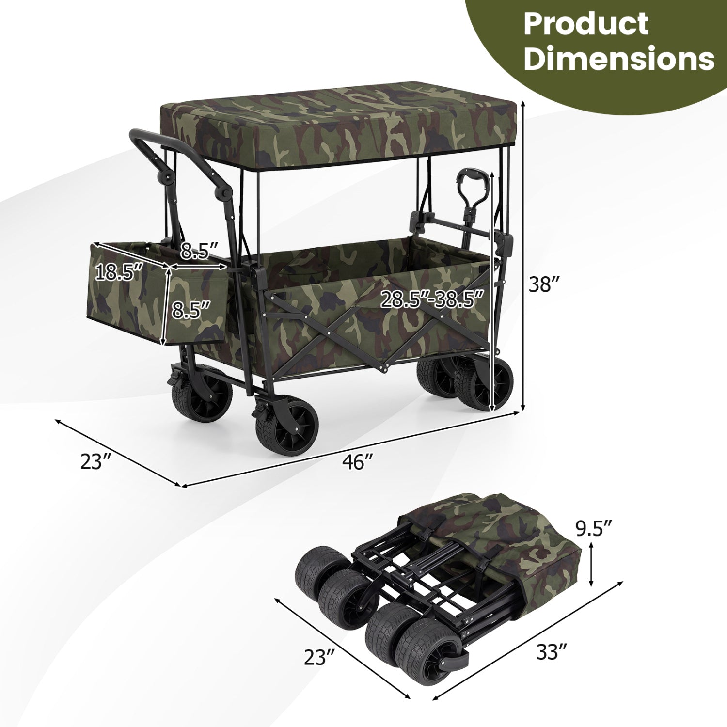 Collapsible Wagon with Removable Canopy and Detachable Storage Bag - Energize Trek