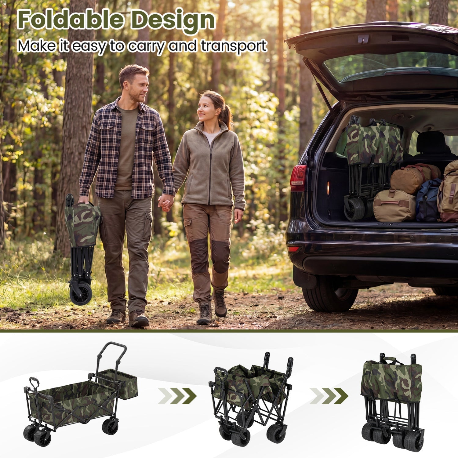 Collapsible Wagon with Removable Canopy and Detachable Storage Bag - Energize Trek