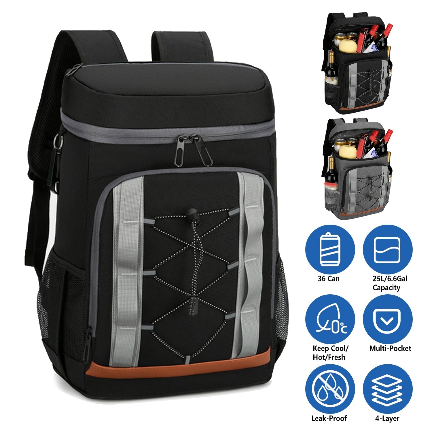 Cooler Backpack 36 Can Leakproof Insulated Cooler Backpack with 25L/6.6Gal for Picnic Camping Beach Hiking Fishing Travel - Energize Trek