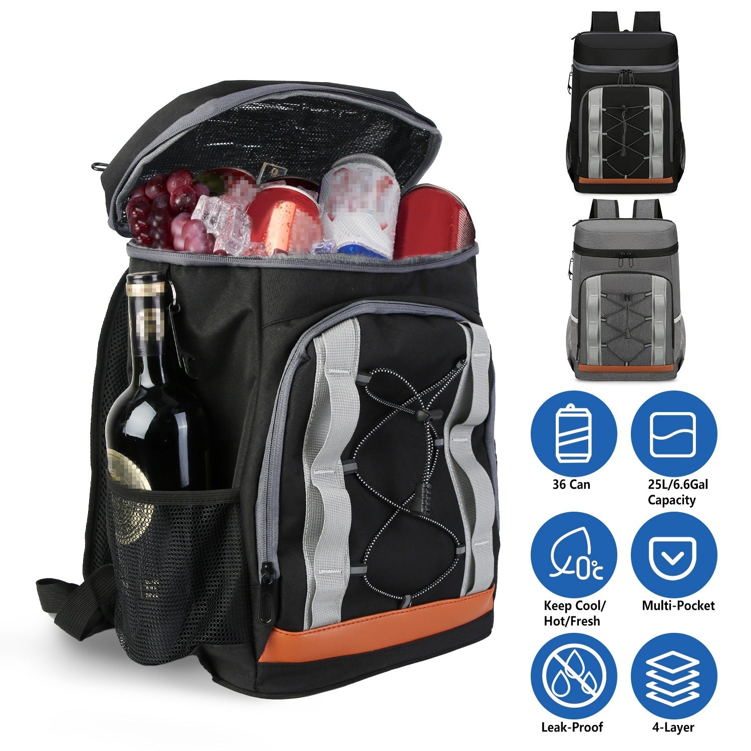Cooler Backpack 36 Can Leakproof Insulated Cooler Backpack with 25L/6.6Gal for Picnic Camping Beach Hiking Fishing Travel - Energize Trek