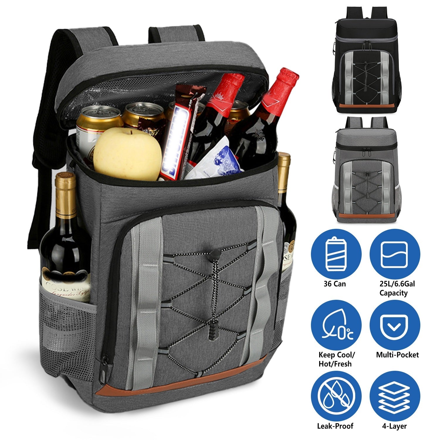 Cooler Backpack 36 Can Leakproof Insulated Cooler Backpack with 25L/6.6Gal for Picnic Camping Beach Hiking Fishing Travel - Energize Trek