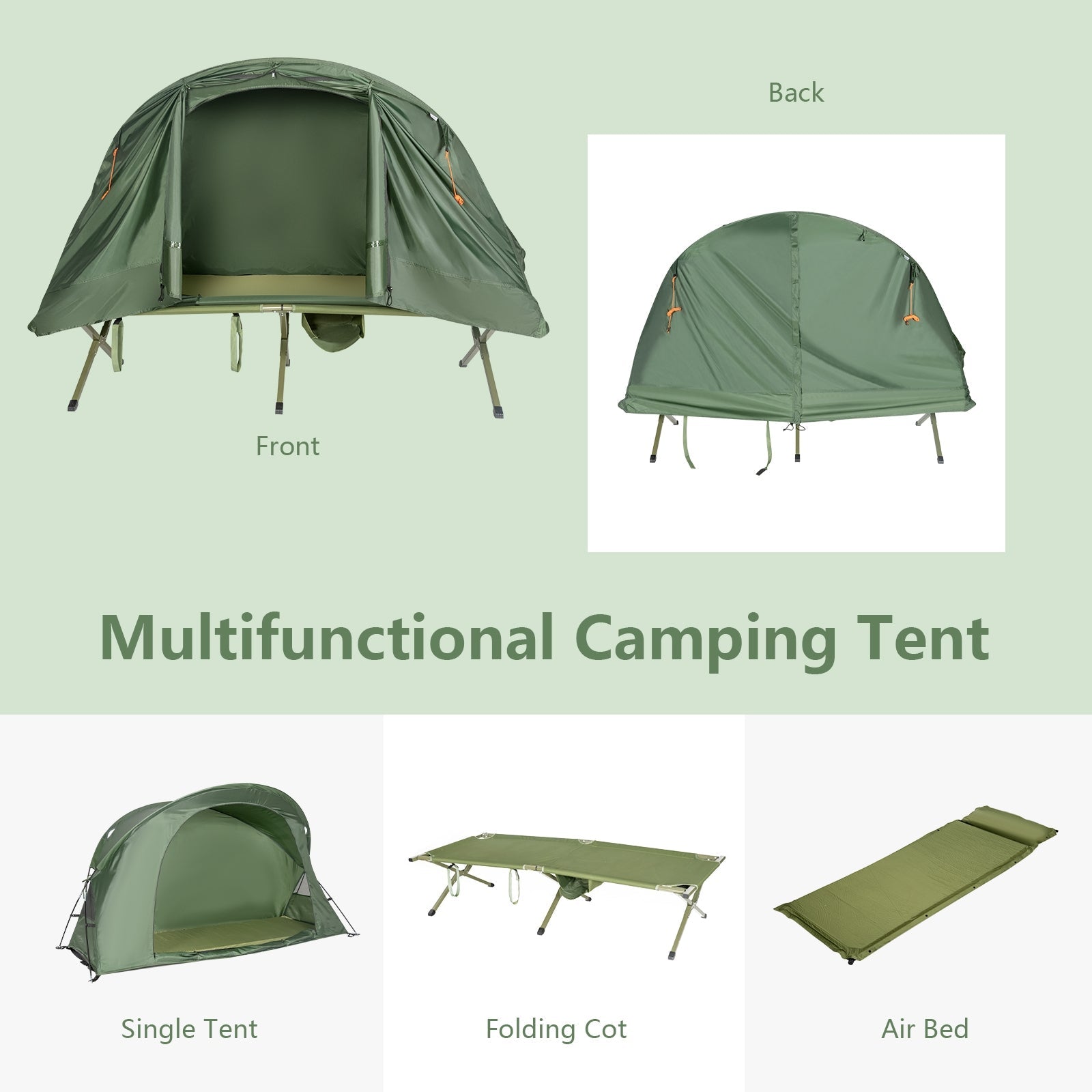 Cot Elevated Compact Tent Set with External Cover-Green - Energize Trek