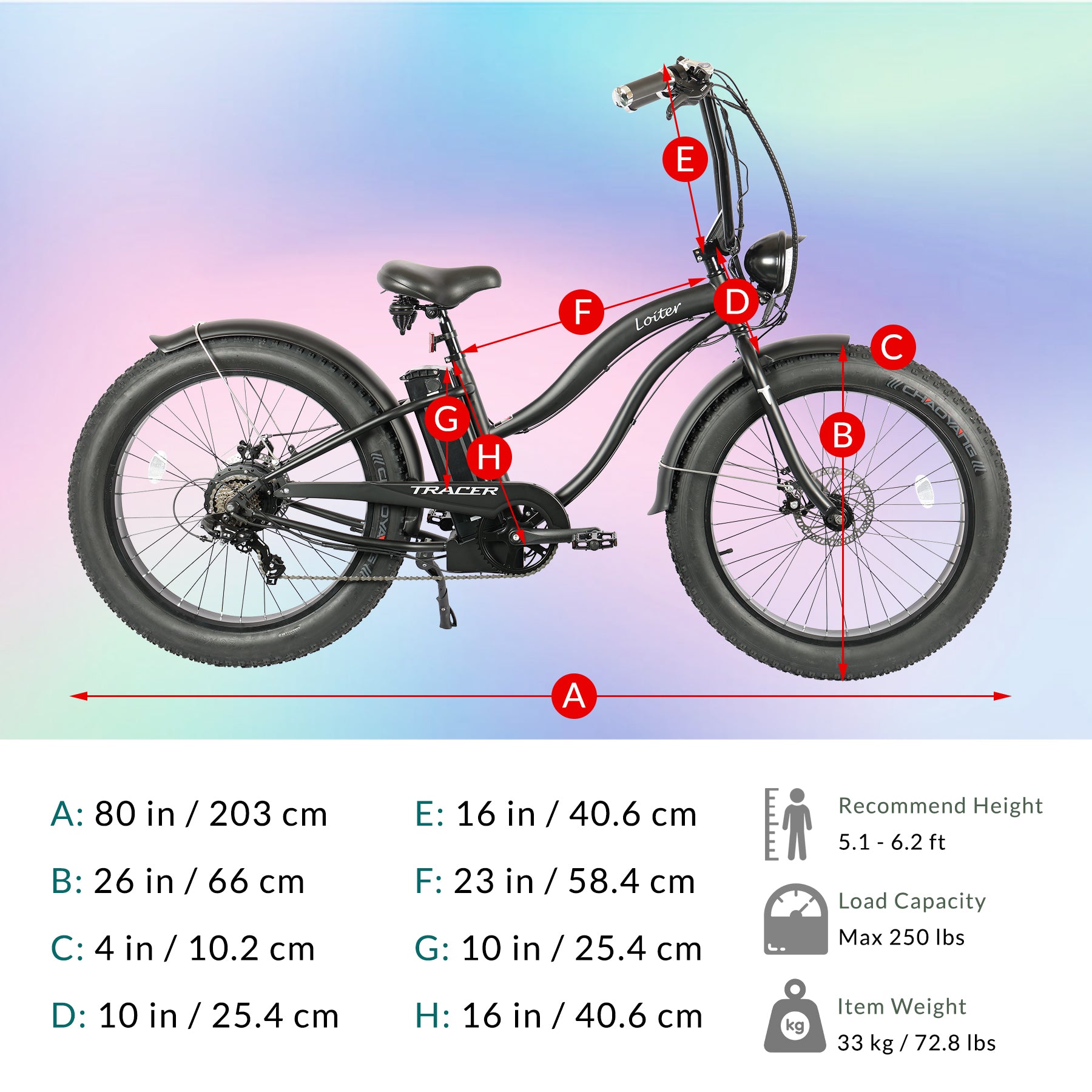 Tracer Loiter 26" Cruiser E-Bike Shimano 7-Speed Steel Frame Triple Tree Fork Disc Brake HANDLEBAR Steel Hi-Rise Hi15¡± W31.5¡± Fat Black Rims 3" 26x4.0 Tires Motor 800W Panasonic Lithium Battery 48V/17.5 Ah Li-ion Color: Blue 2299.00 - Energize Trek