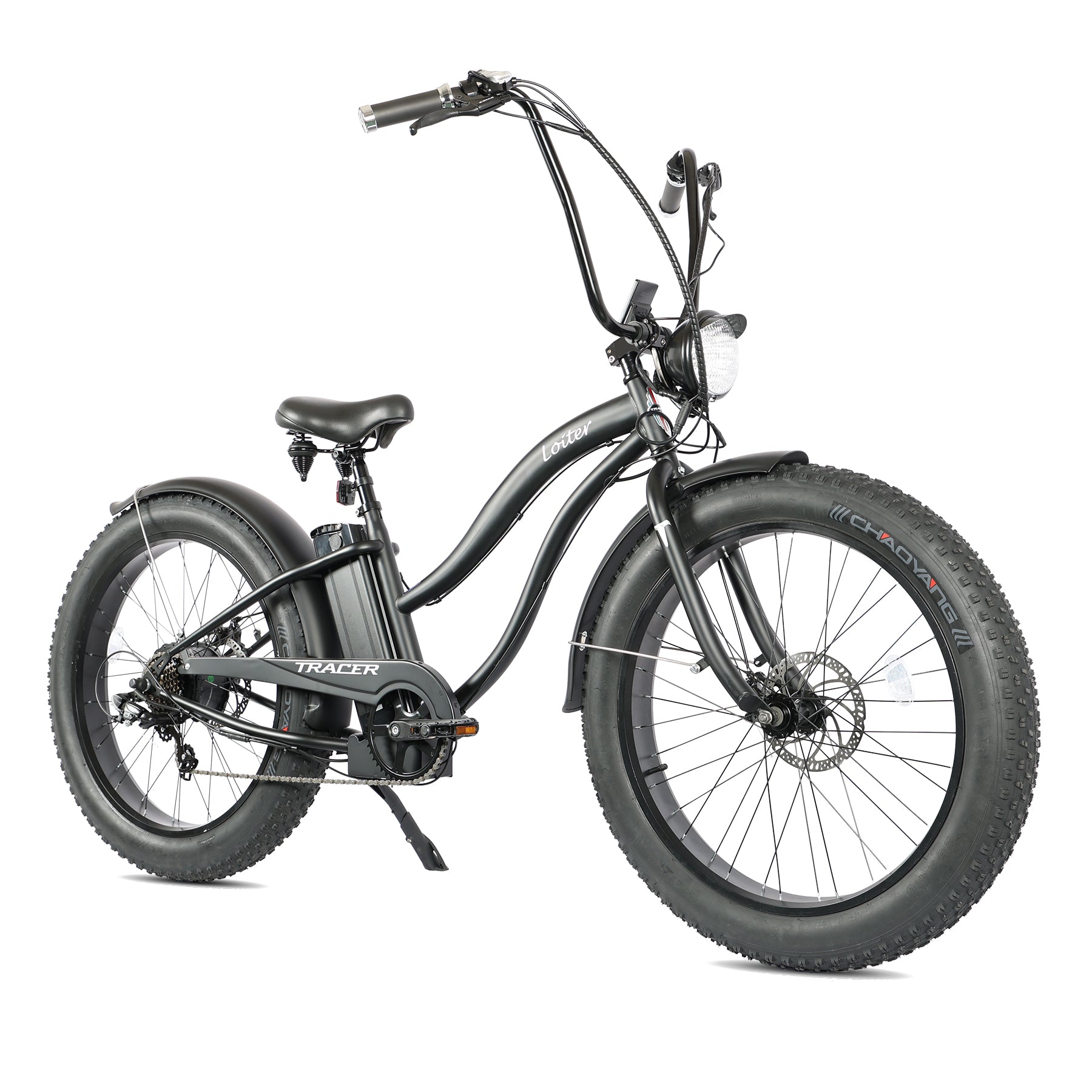 Tracer Loiter 26" Cruiser E-Bike Shimano 7-Speed Steel Frame Triple Tree Fork Disc Brake HANDLEBAR Steel Hi-Rise Hi15¡± W31.5¡± Fat Black Rims 3" 26x4.0 Tires Motor 800W Panasonic Lithium Battery 48V/17.5 Ah Li-ion Color: Blue 2299.00 - Energize Trek