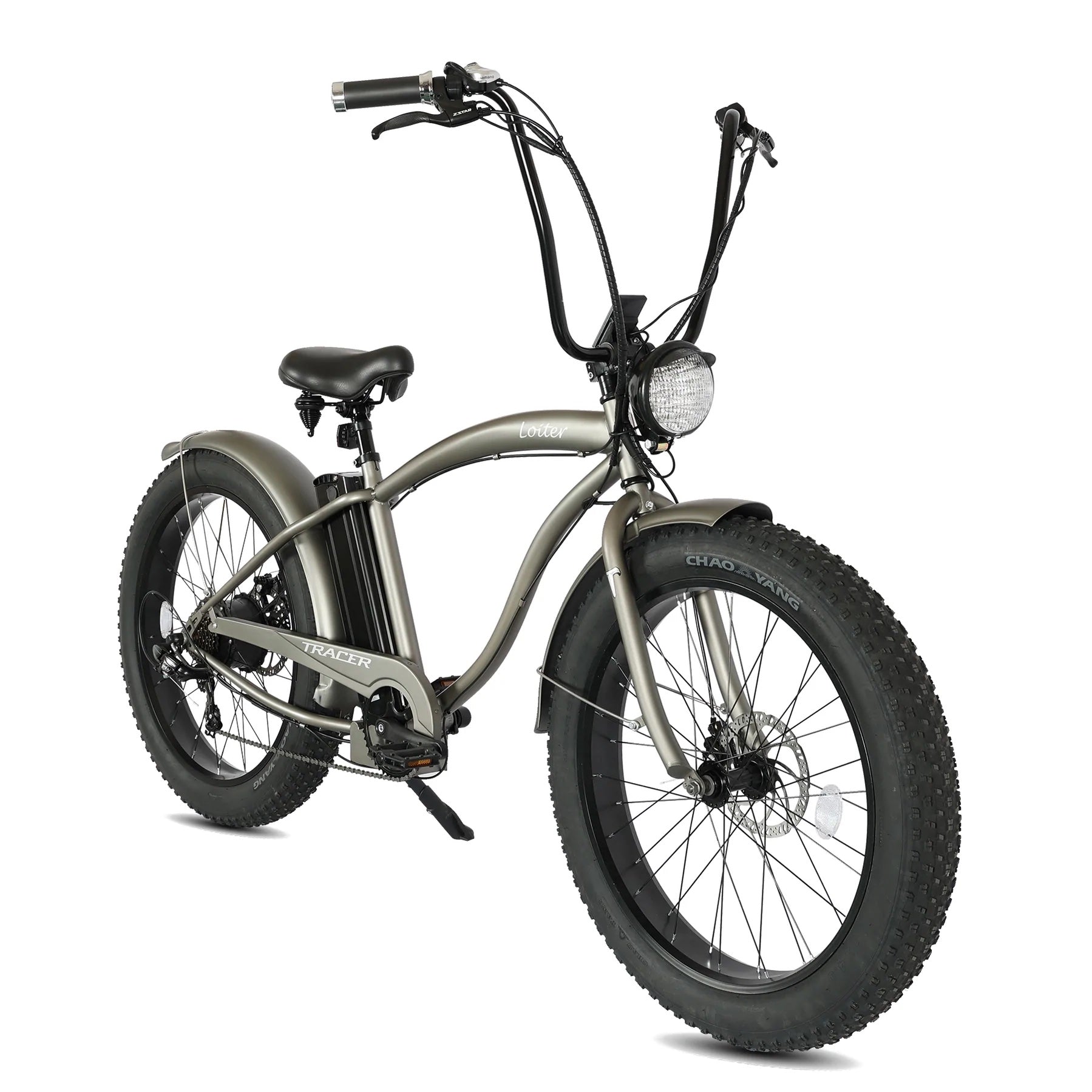Tracer Loiter 26" Cruiser E-Bike Shimano 7-Speed Steel Frame Triple Tree Fork Disc Brake HANDLEBAR Steel Hi-Rise Hi15¡± W31.5¡± Fat Black Rims 3" 26x4.0 Tires Motor 800W Panasonic Lithium Battery 48V/17.5 Ah Li-ion Color: Blue 2299.00 - Energize Trek