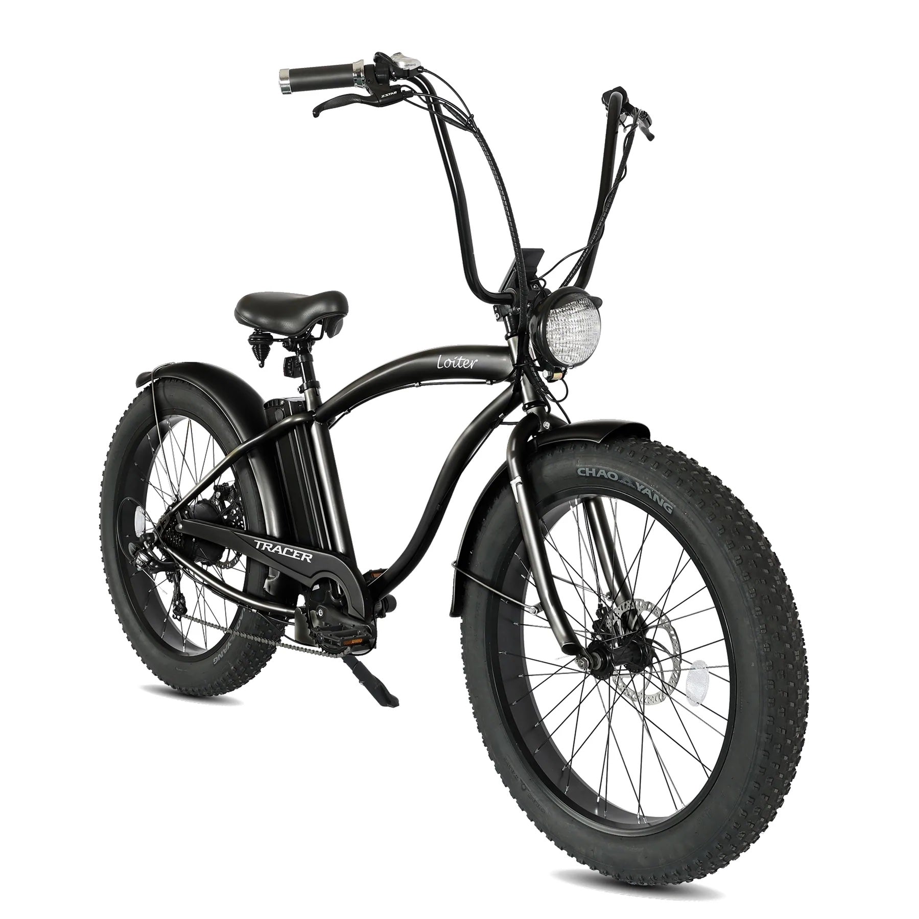 Tracer Loiter 26" Cruiser E-Bike Shimano 7-Speed Steel Frame Triple Tree Fork Disc Brake HANDLEBAR Steel Hi-Rise Hi15¡± W31.5¡± Fat Black Rims 3" 26x4.0 Tires Motor 800W Panasonic Lithium Battery 48V/17.5 Ah Li-ion Color: Blue 2299.00 - Energize Trek