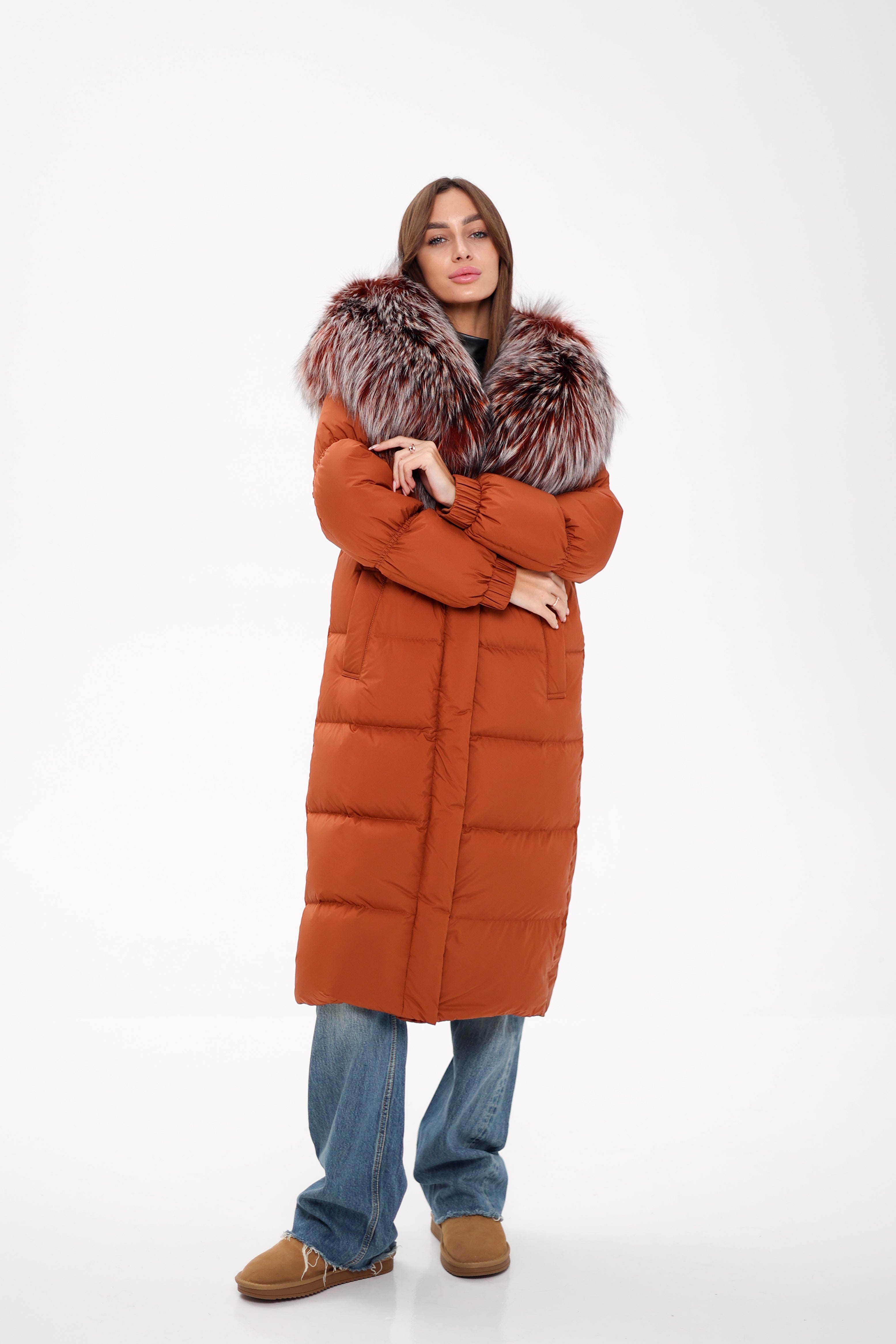 Genuine Silver Fox Fully Lined Hood Down Filled Coat - Energize Trek