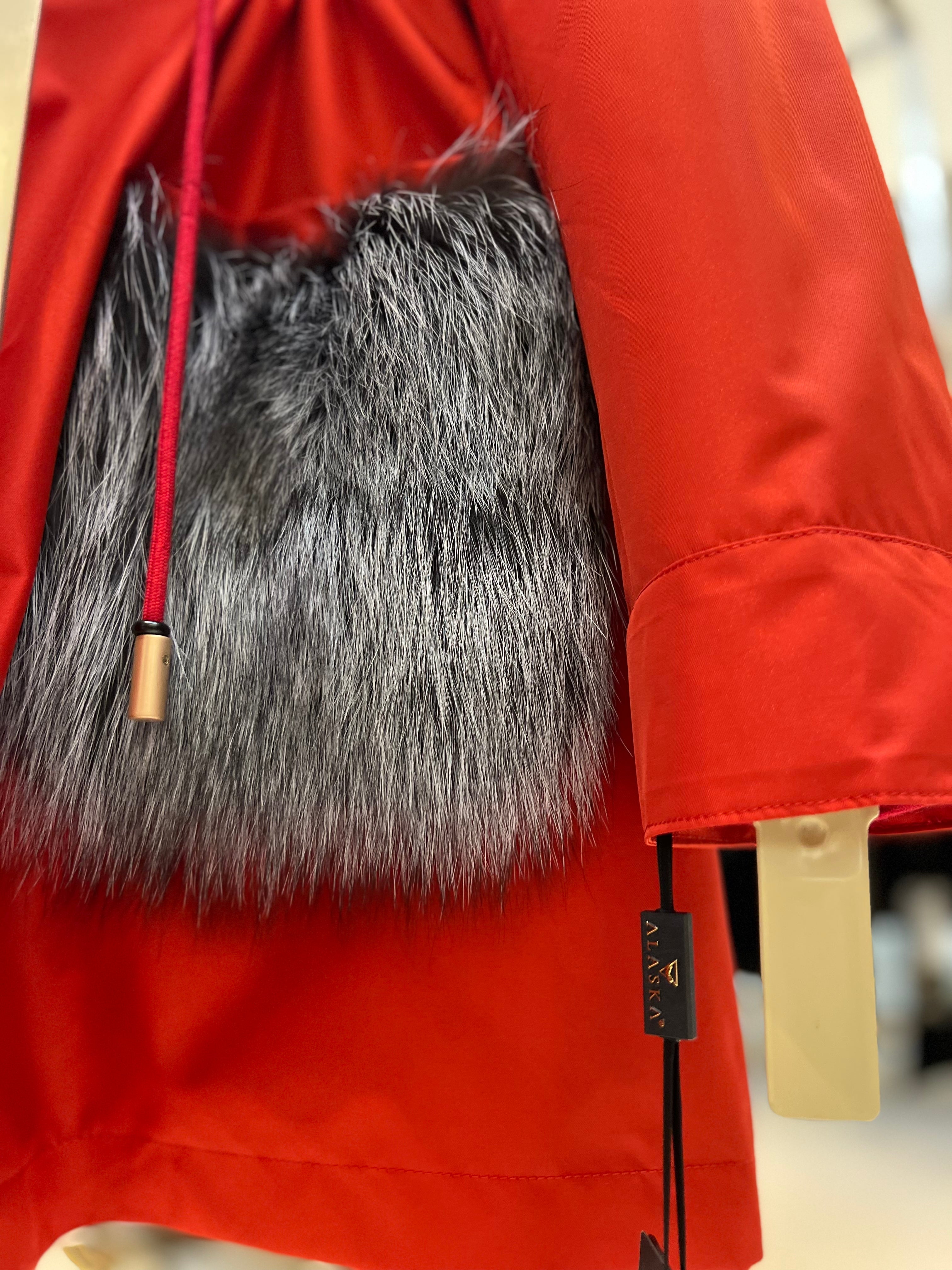 Roma Genuine Silver Fox Fur Rabbit Fur Insulated Parka in Red - Energize Trek