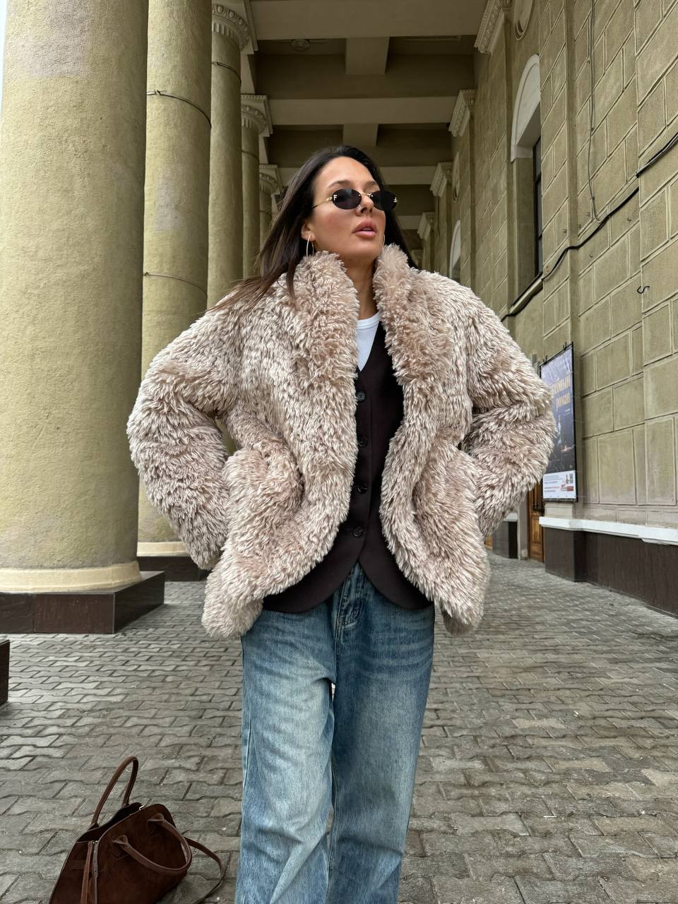 Faux Fur Coat with Leather Belt - Energize Trek
