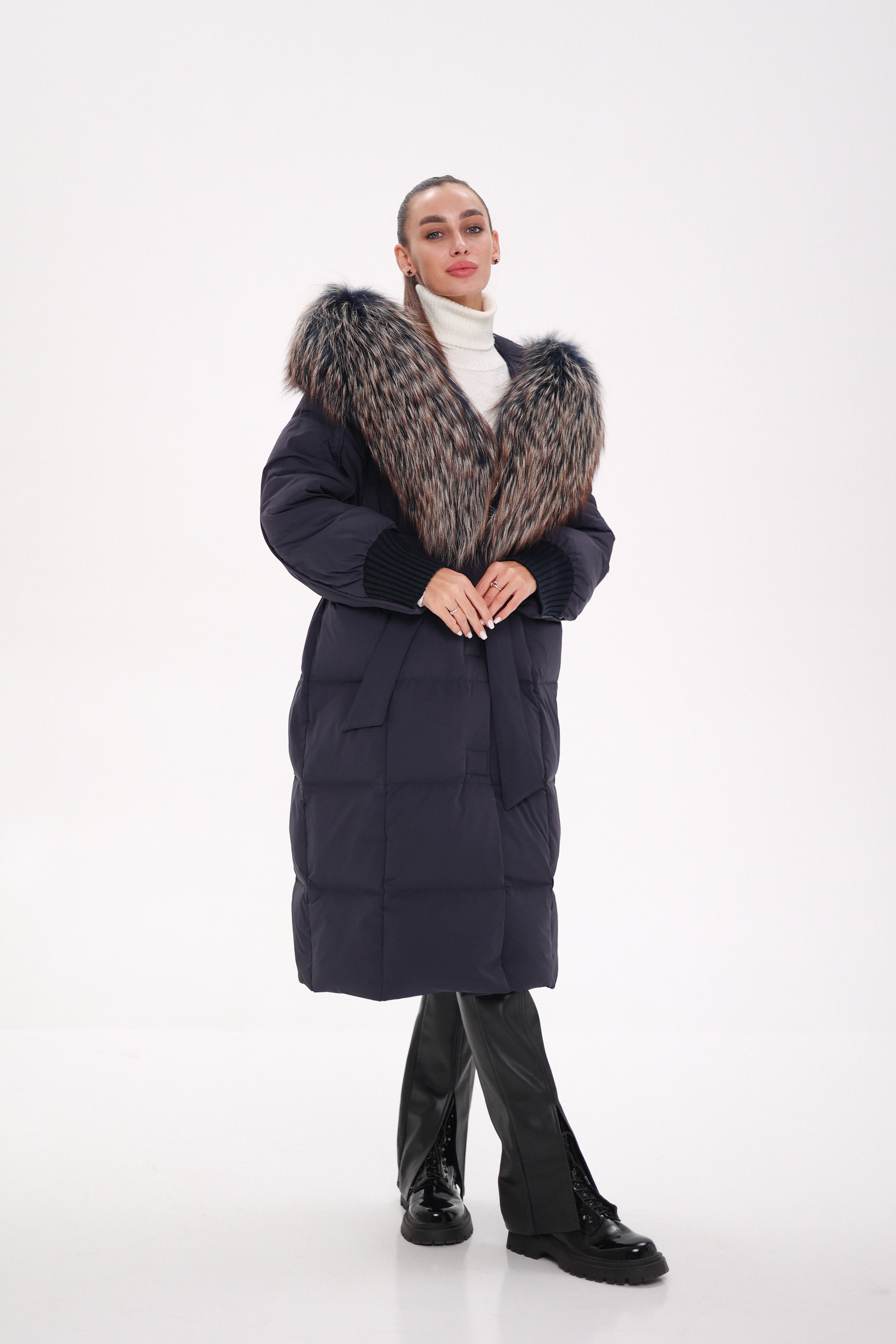 Rei Genuine Fur Trim Hooded Down Coat in Navy - Energize Trek