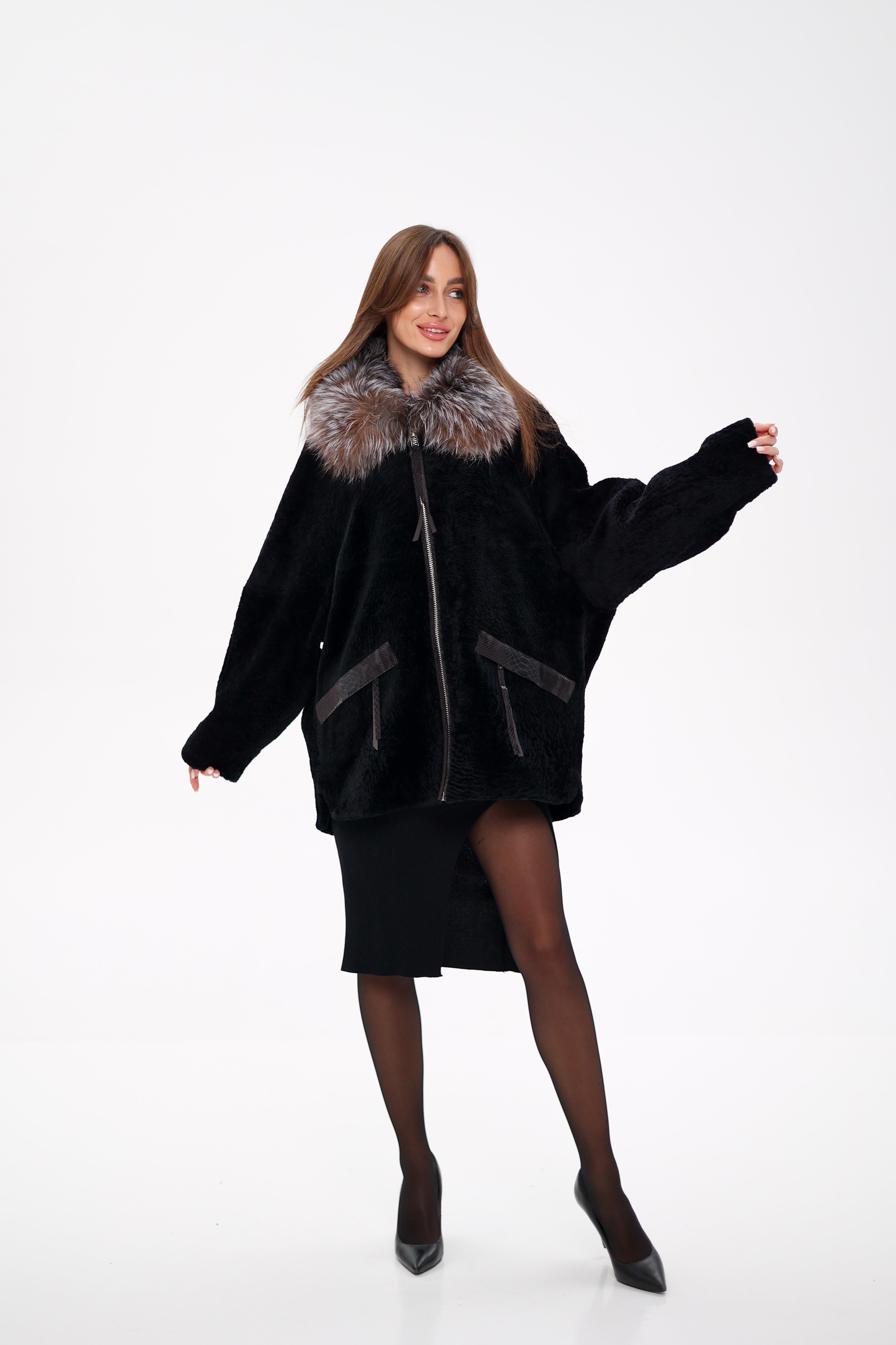 Palermo Genuine Astrakhan Silver Fox Trim Coat - Energize Trek