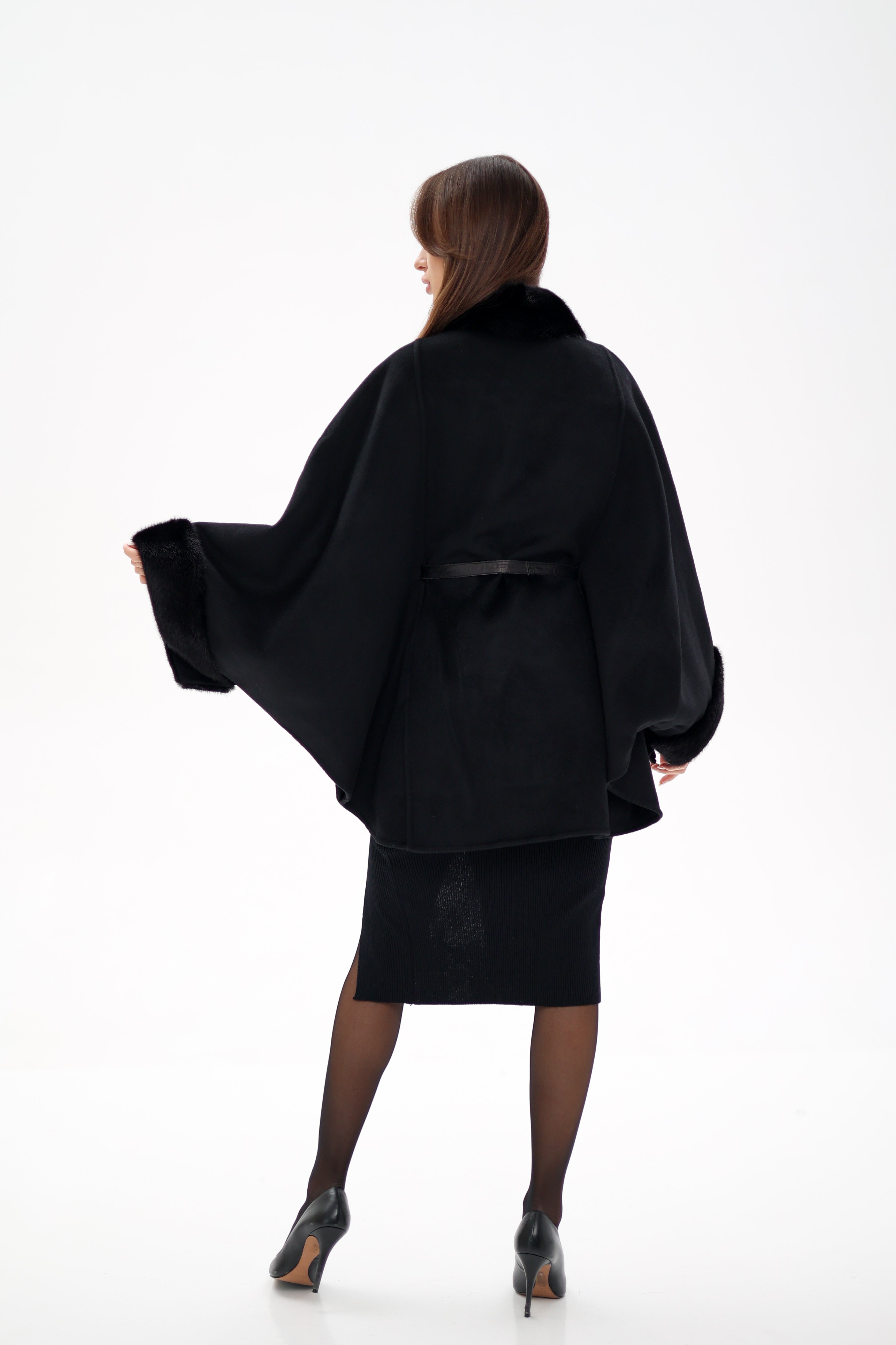 Genuine Scandinavian Mink Fur Double Face Wool Poncho - Energize Trek