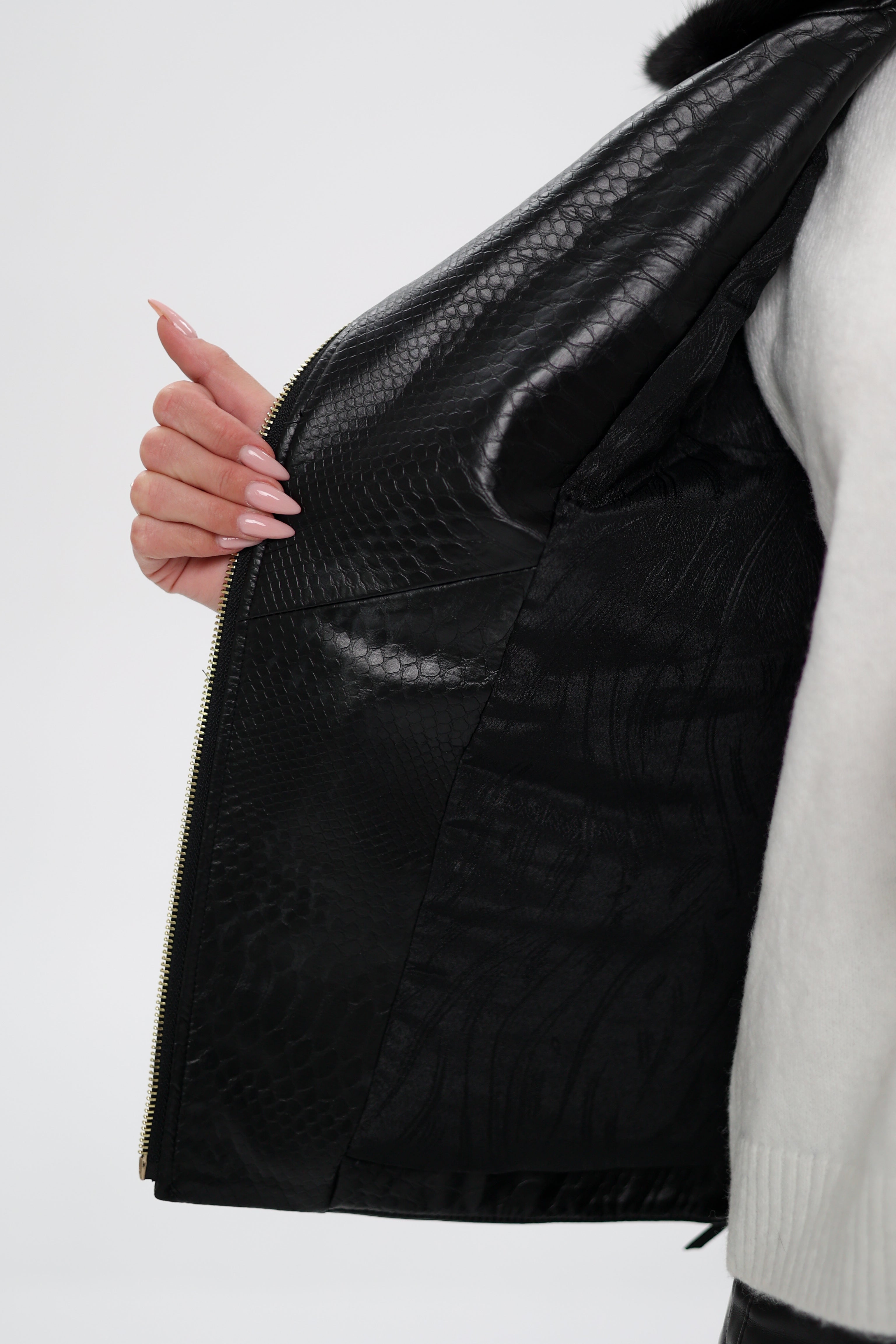 Genuine Mink Fur Embossed Leather Jacket - Energize Trek