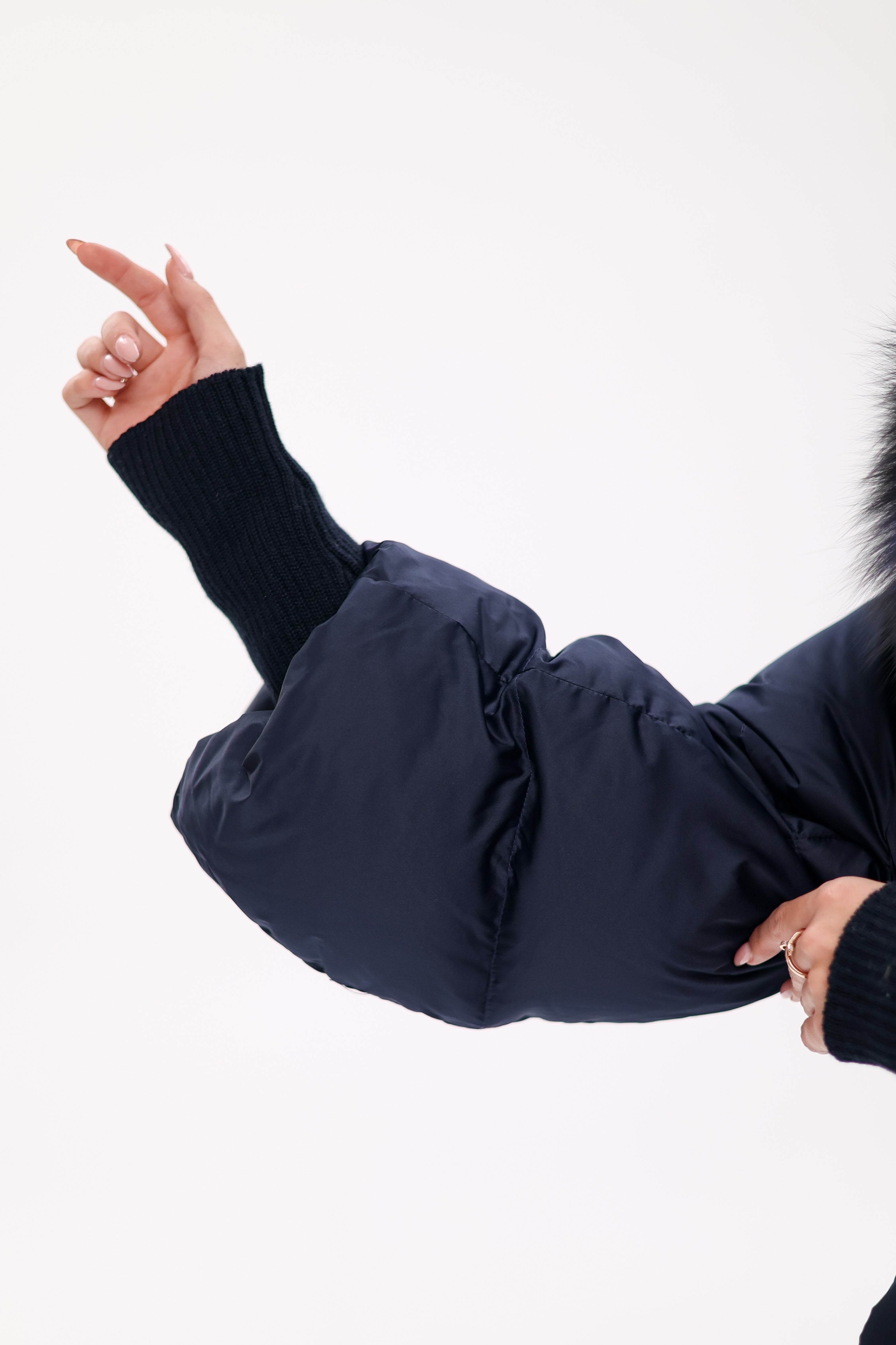 Genuine Fox Fur Trim Down Coat in Royal Blue - Energize Trek