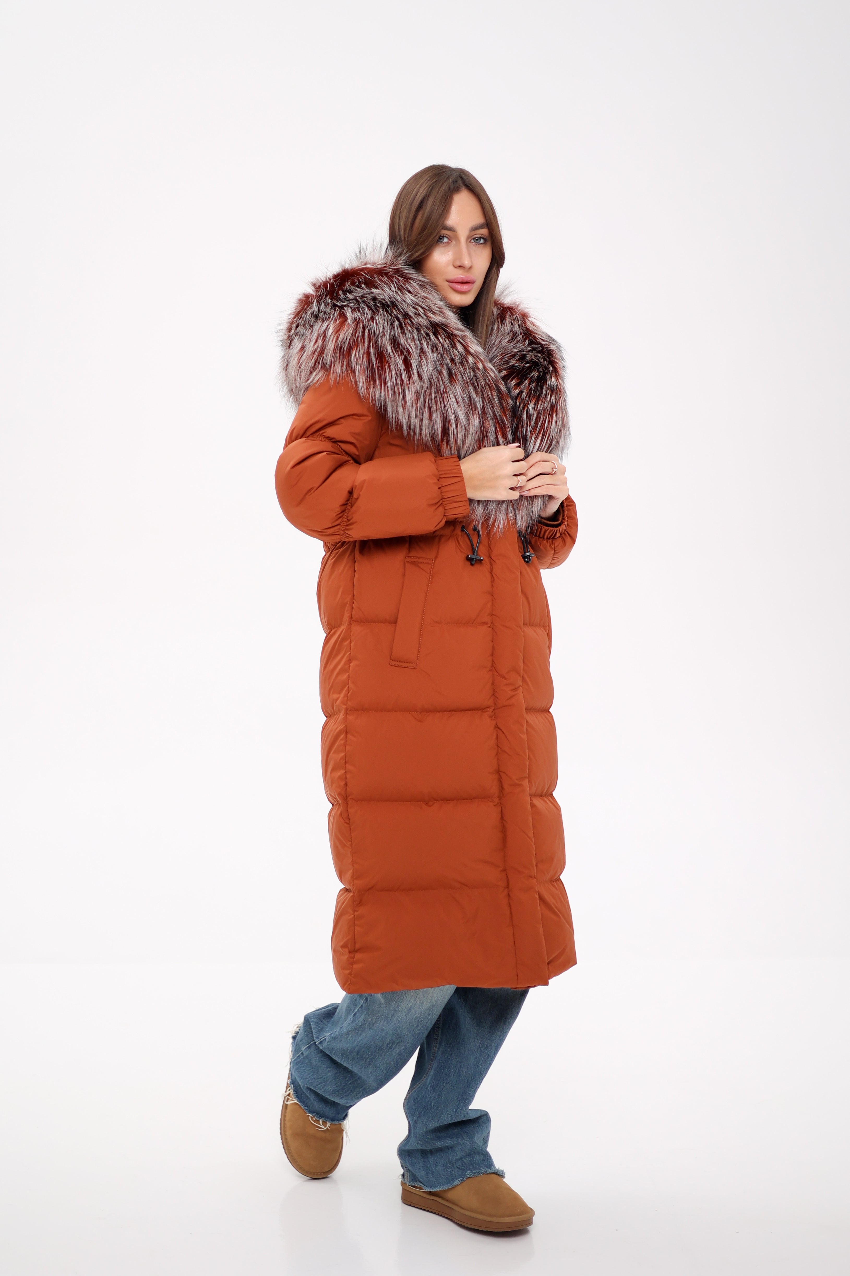 Genuine Silver Fox Fully Lined Hood Down Filled Coat - Energize Trek
