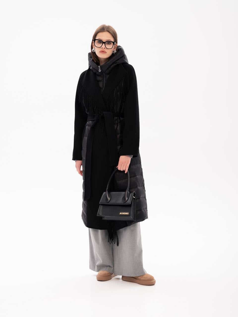 Kennedy Fringe Luxe Down Wool Blend Coat in Black - Energize Trek