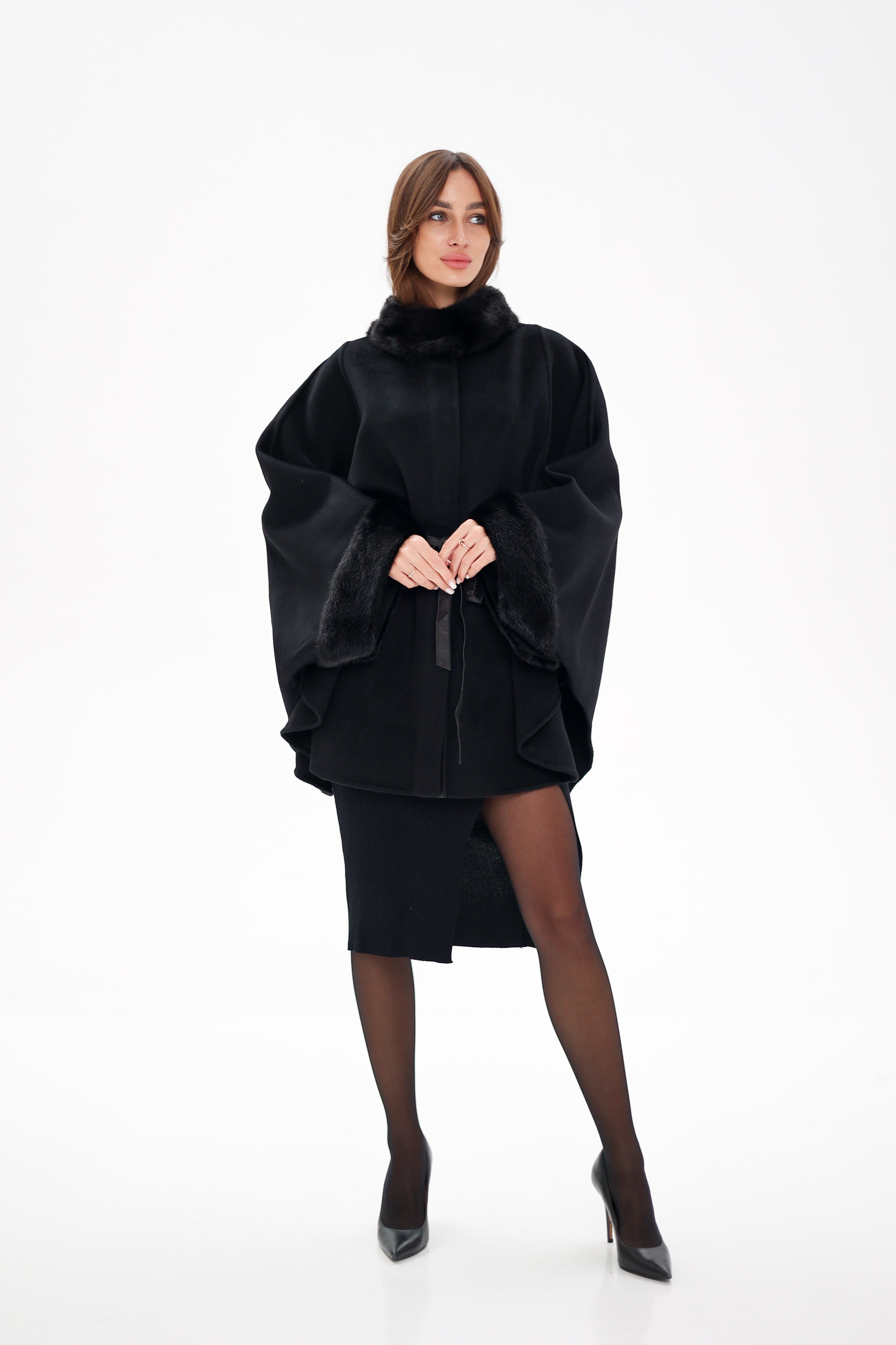 Genuine Scandinavian Mink Fur Double Face Wool Poncho - Energize Trek