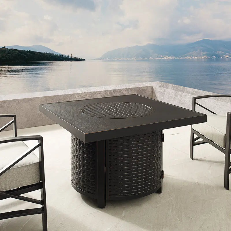 Dalton 40" Square Woven Aluminum Convertible Gas Fire Pit Table - Energize Trek