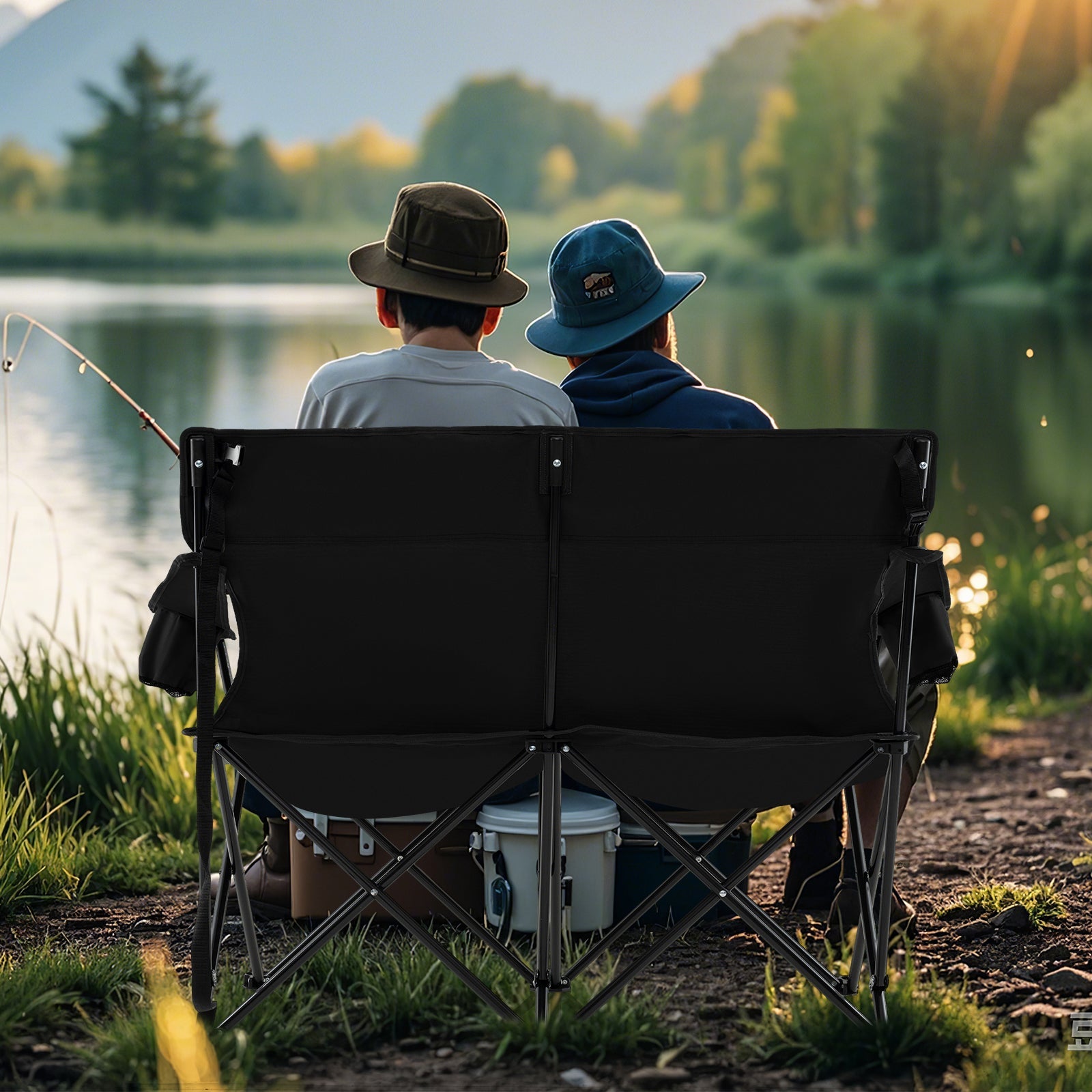 Double Camping Chair 2-Person Outdoor Folding Loveseat with Cup Holders - Energize Trek