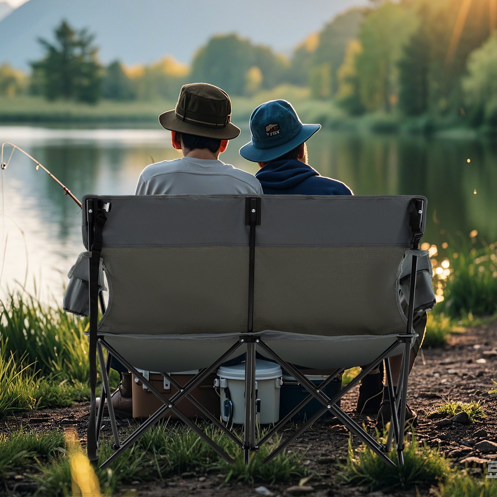 Double Camping Chair 2-Person Outdoor Folding Loveseat with Cup Holders - Energize Trek